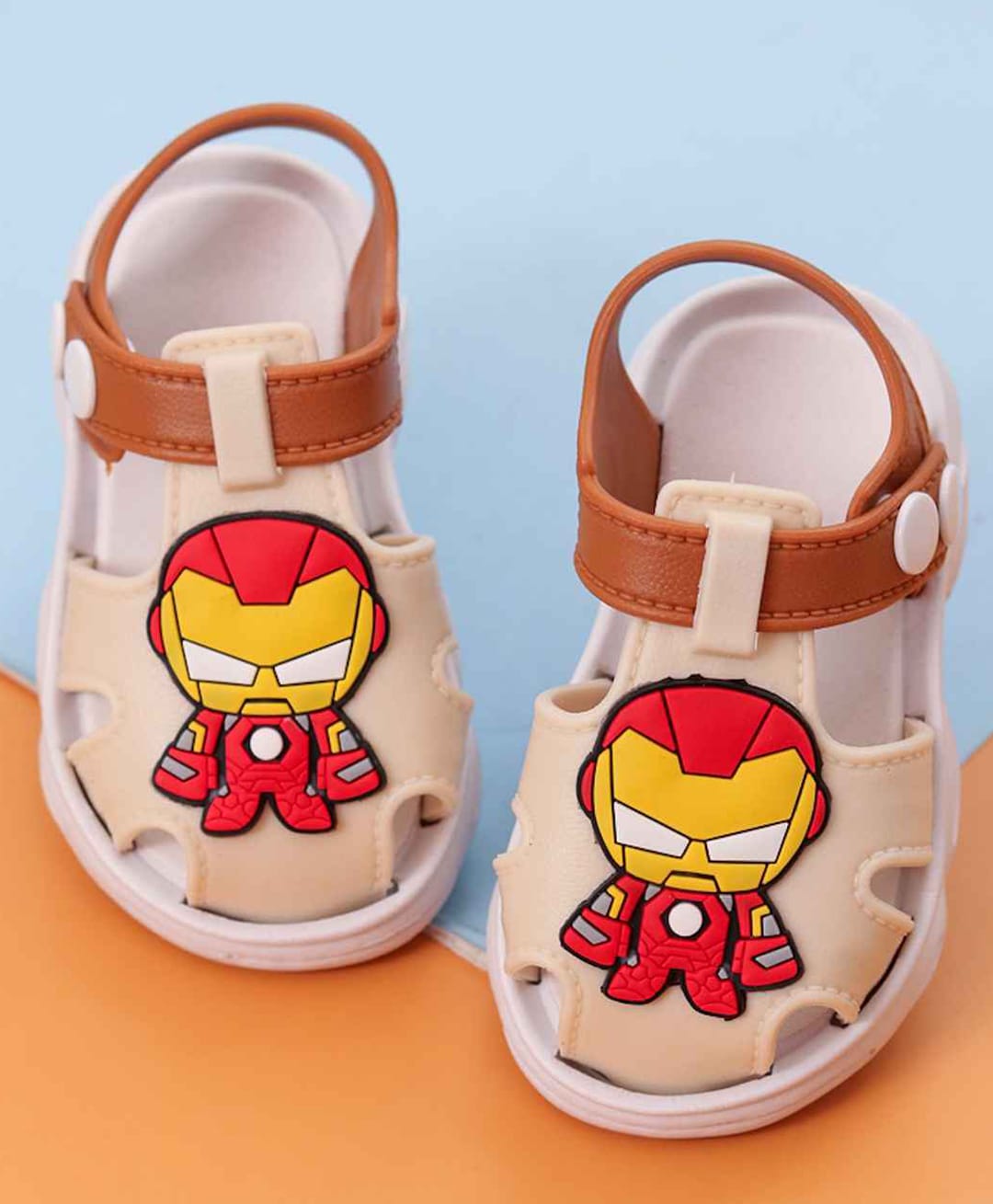 Yellow Bee Marvel Featuring Iron Man Applique Detailed Buckle Closure Sandals - Beige-picture-13