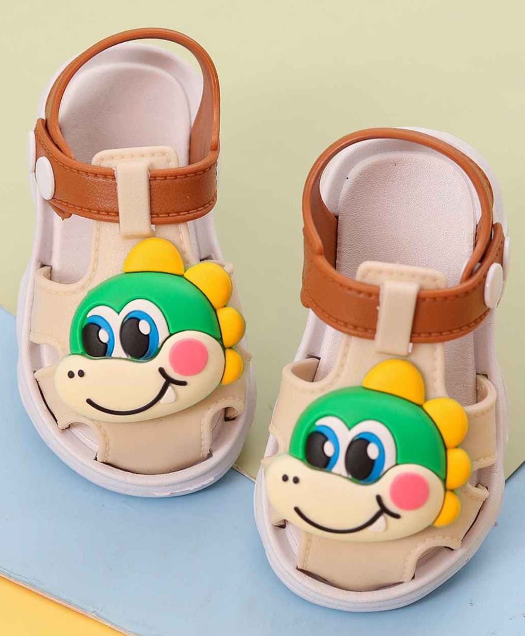 Yellow Bee Dinosaur Applique Detailed Sandals - Beige-image-41