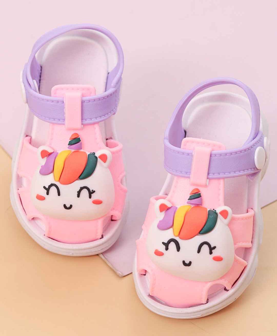Yellow Bee Unicorn Applique Detailed Sandals - Pink-picture-21