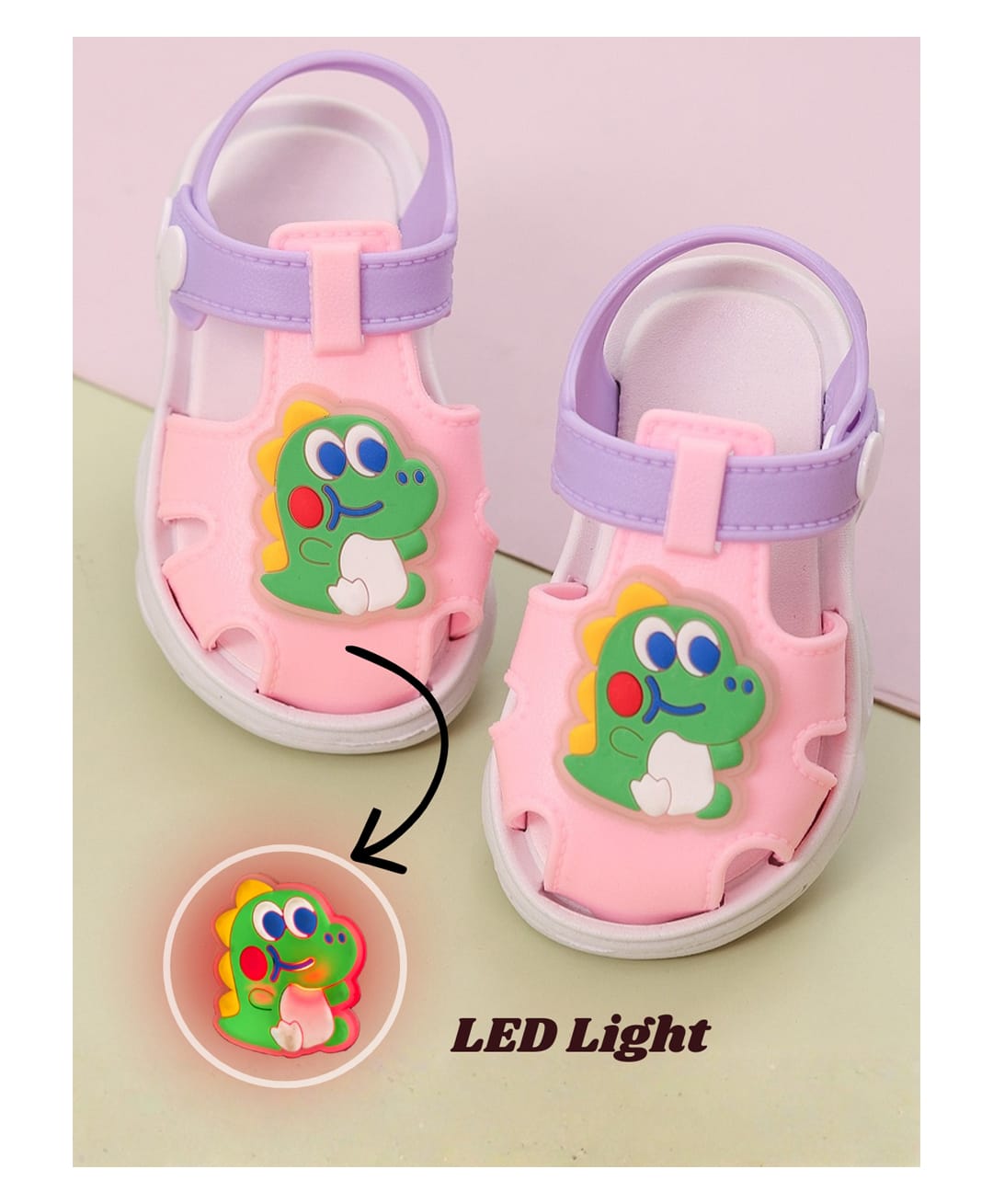 Yellow Bee LED Dinosaur Applique Detailed Sandals - Pink-image-18