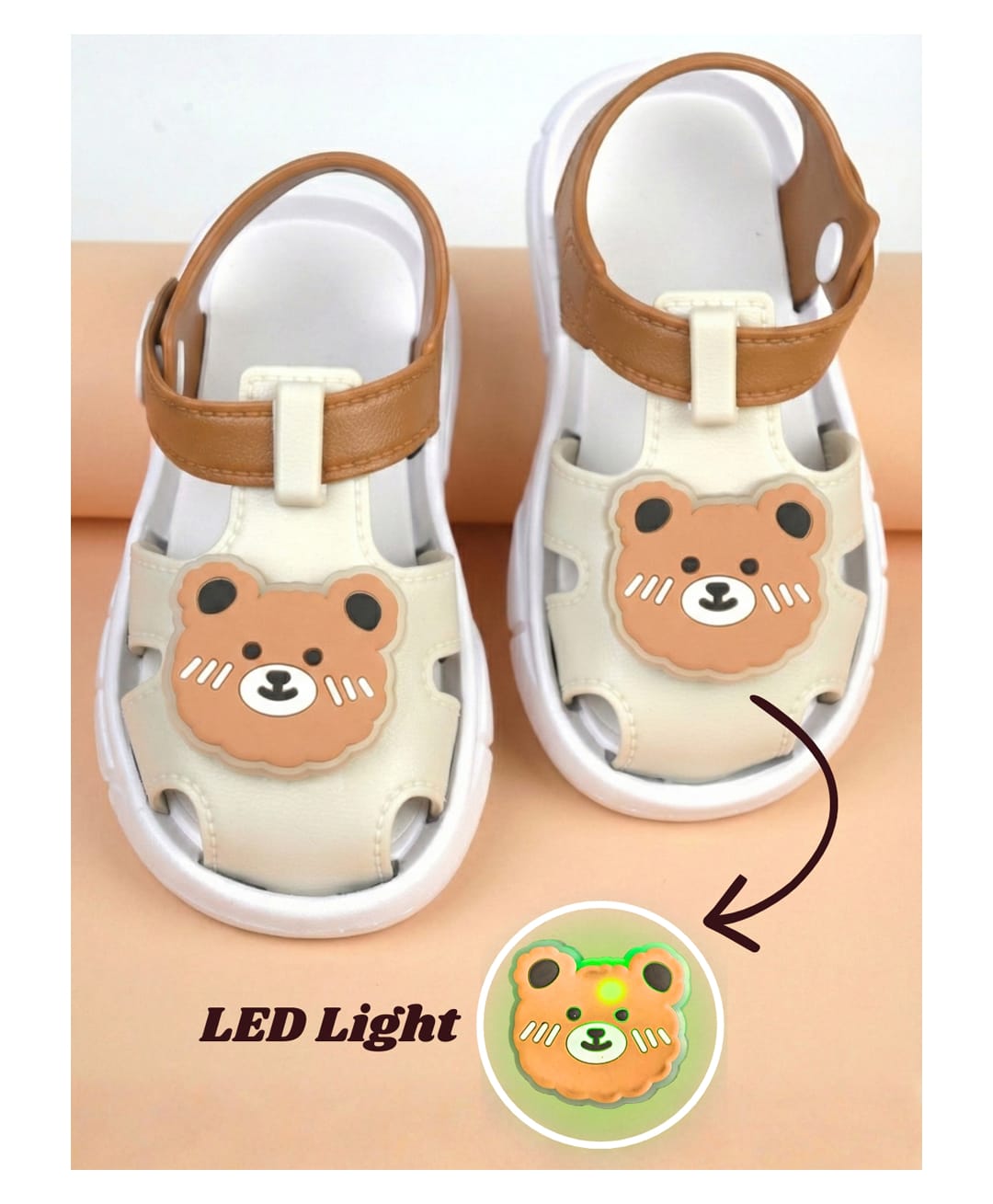 Yellow Bee Bear Applique Detailed LED Sandals - Beige-picture-27