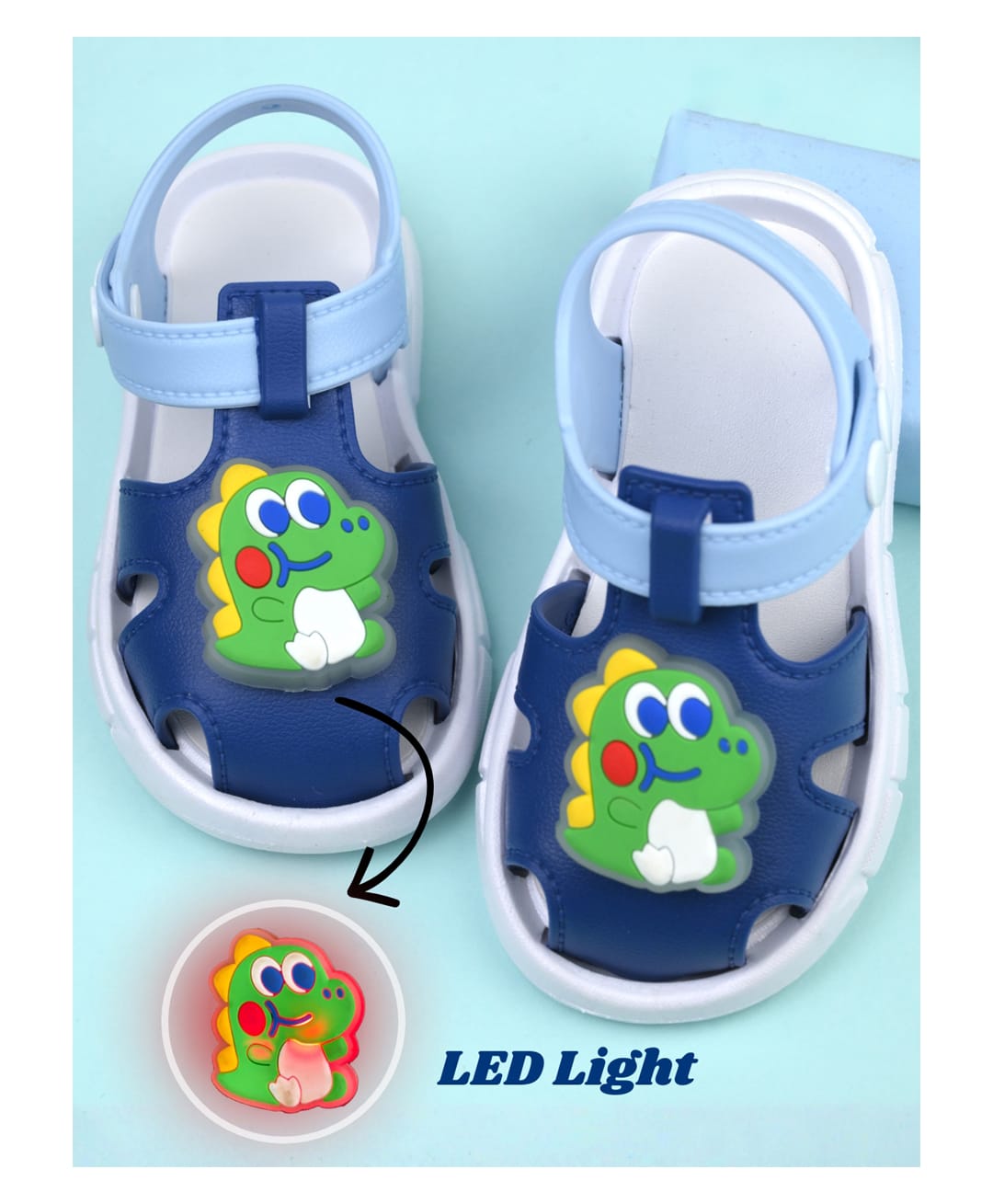 Yellow Bee Dinosaur Applique Detailed LED Sandals - Navy Blue-picture-32