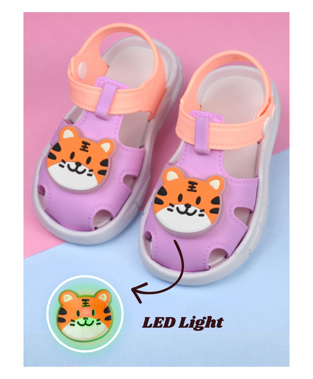 Yellow Bee Tiger Applique Detailed LED Sandals - Purple-picture-25