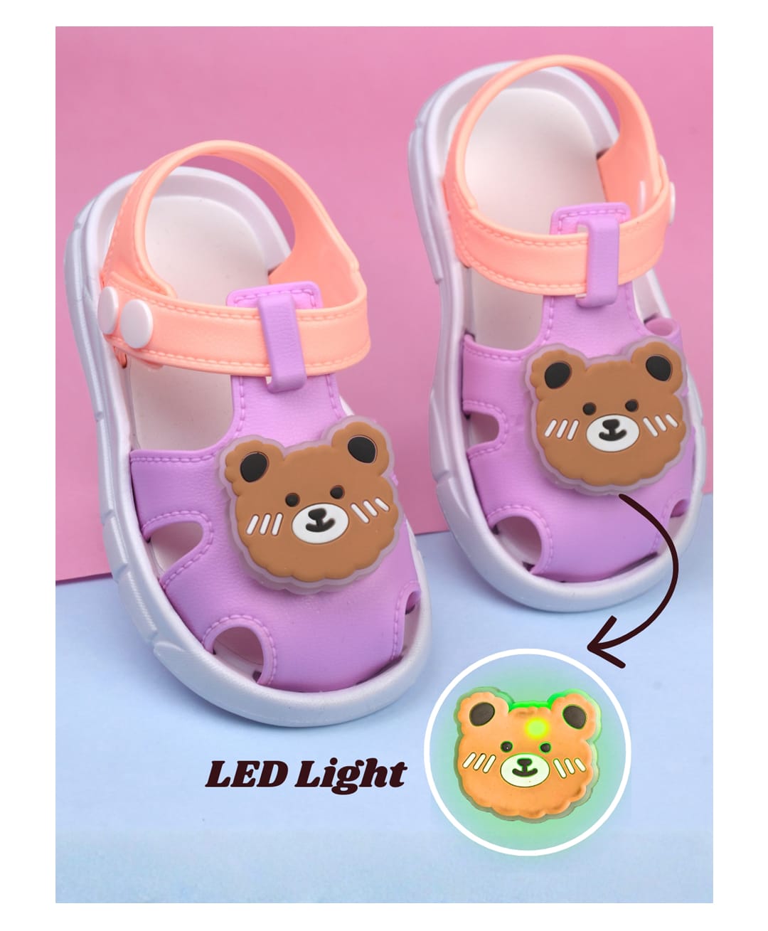 Yellow Bee Bear Applique Detailed LED Sandals - Purple-picture-23