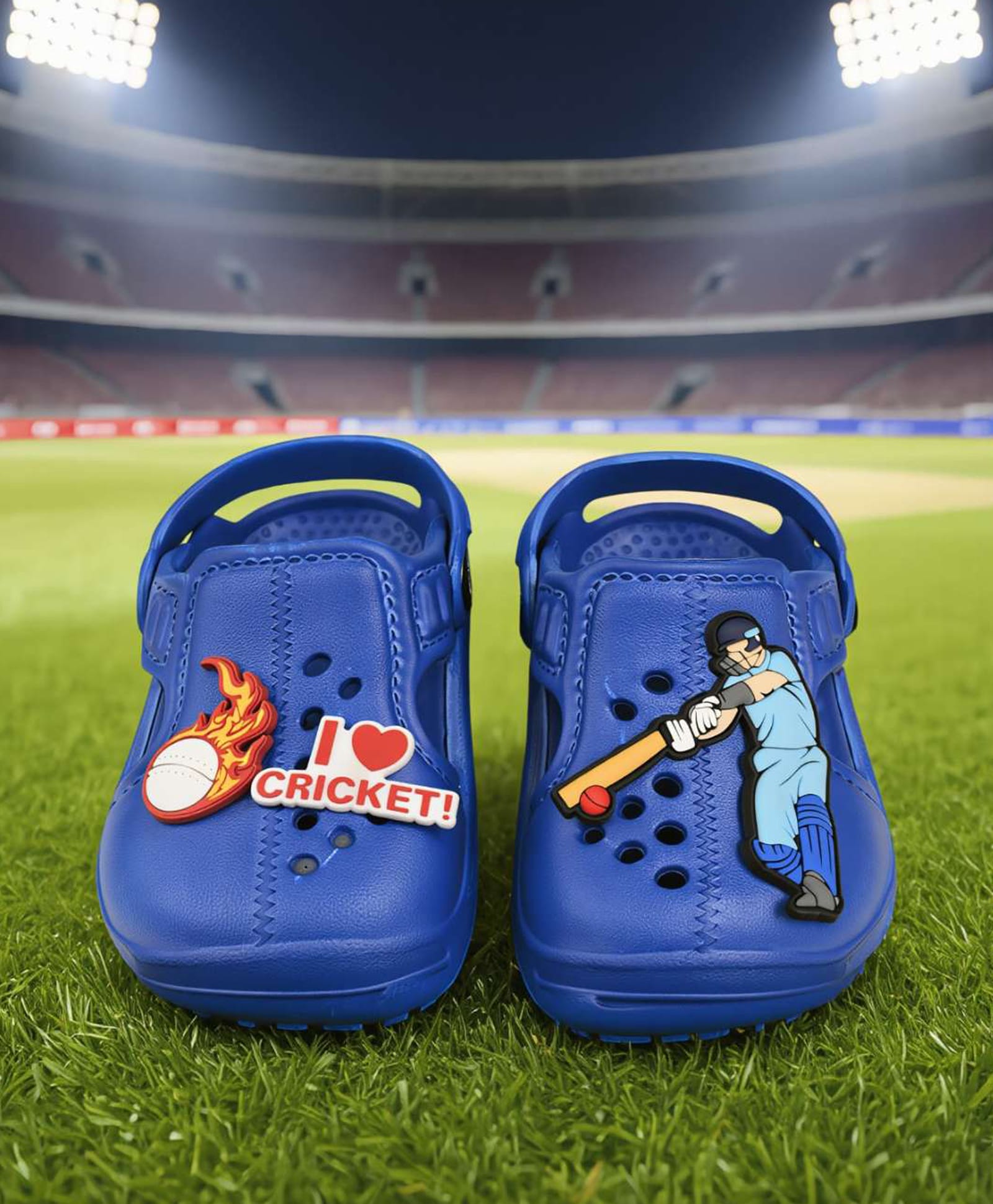 Yellow Bee I Love Cricket Text & Player Applique Detailed Perforated Slingback Clogs - Blue-picture-20