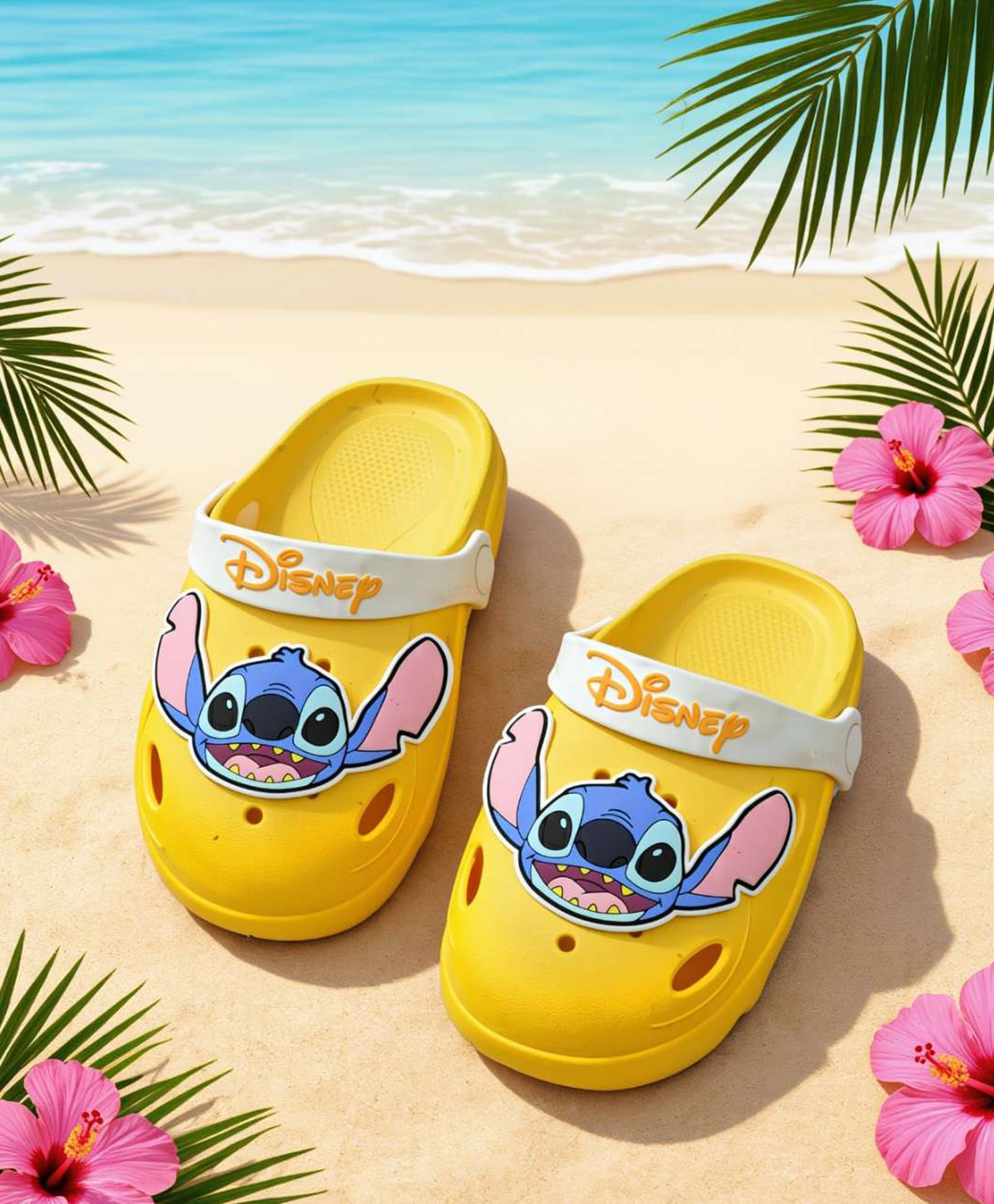 Yellow Bee Disney Featuring Stitch Applique Detailed Perforated Slingback Clogs - Yellow-picture-23
