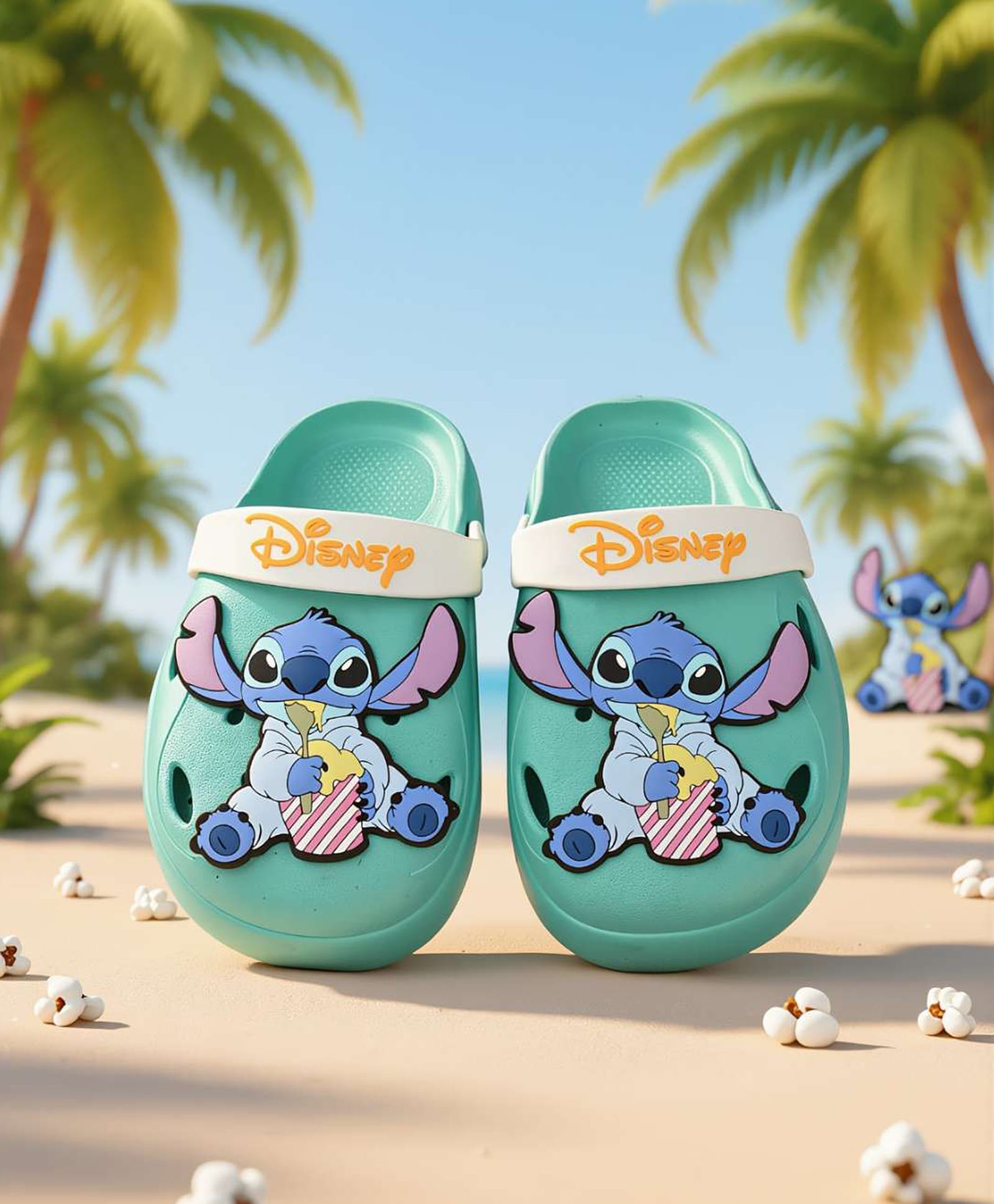 Yellow Bee Disney Featuring Stitch Applique Detailed Perforated Slingback Clogs - Aqua Blue-image-1