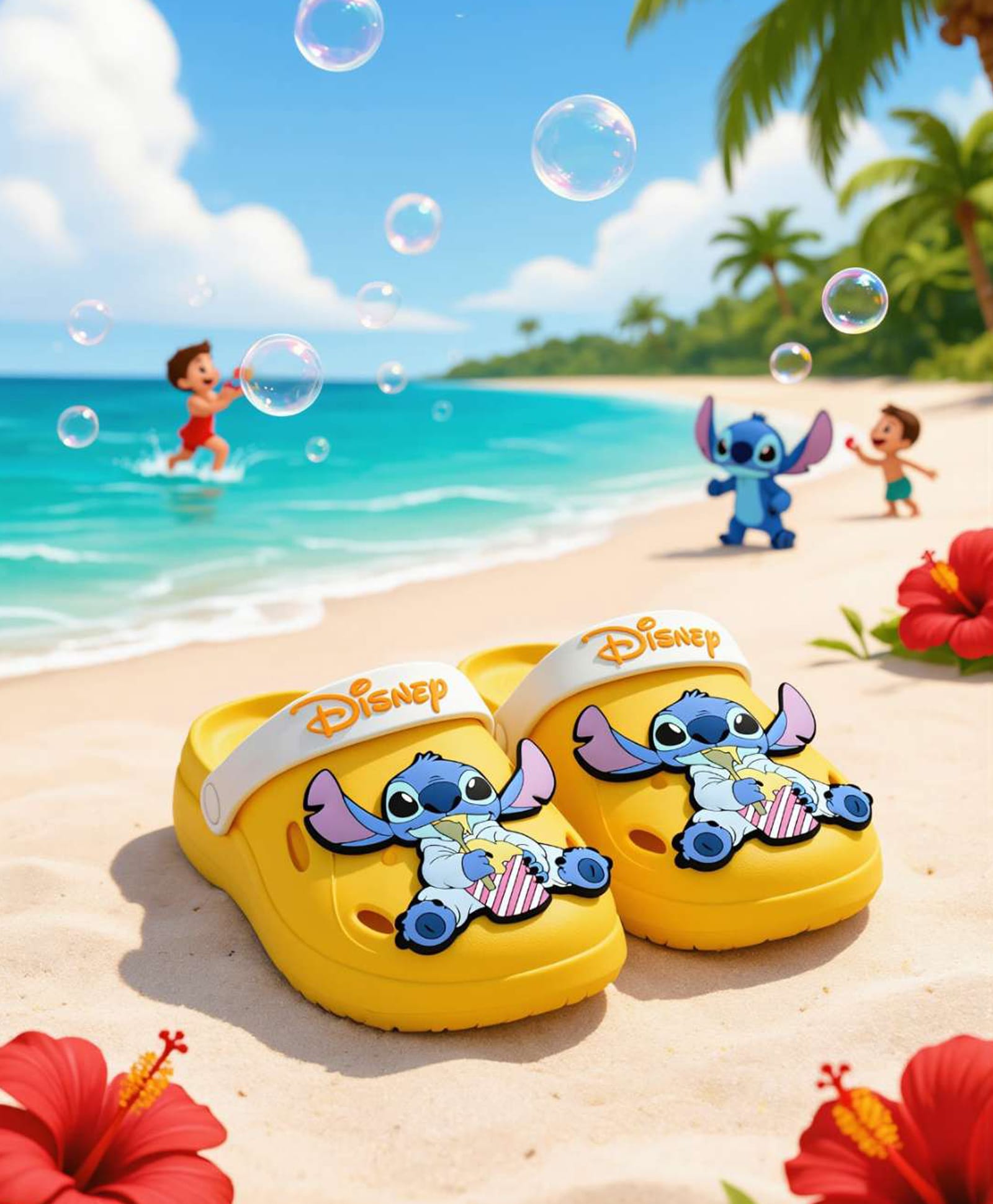 Yellow Bee Disney Featuring Stitch Applique Detailed Perforated Slingback Clogs - Yellow-picture-14