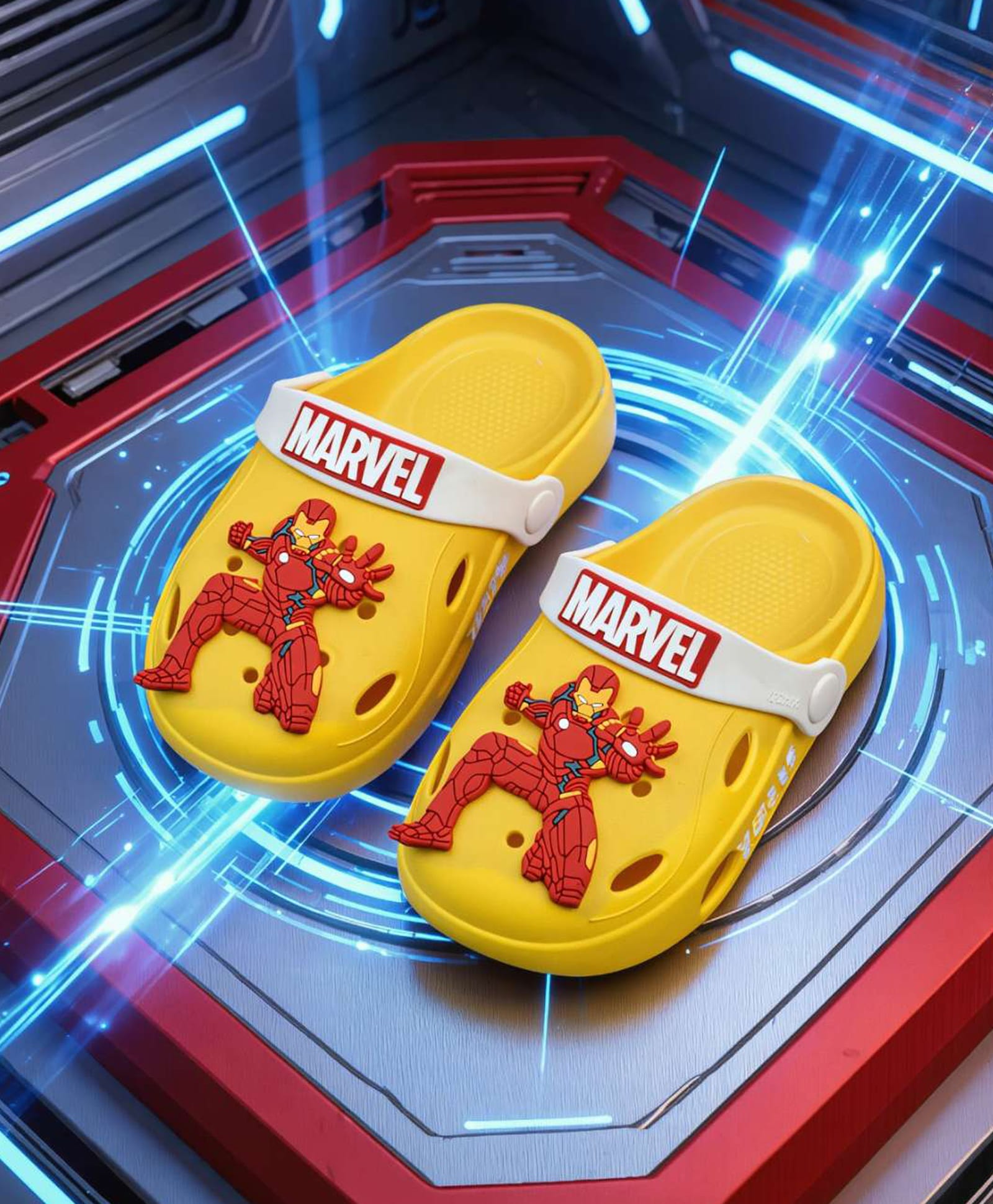 Yellow Bee Marvel Featuring Iron Man Applique Detailed Perforated Slingback Clogs - Yellow-image-35