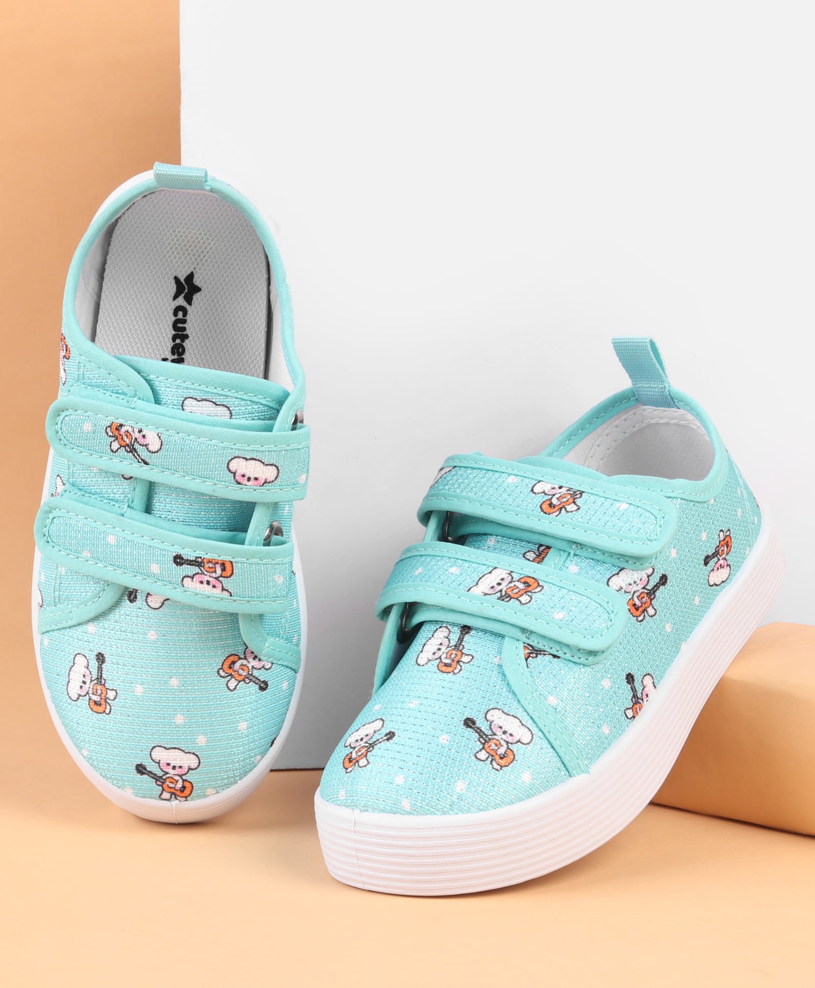 Cute Walk by Babyhug Velcro Closure Casual Shoes with Bear Print - Sea Green-image-31