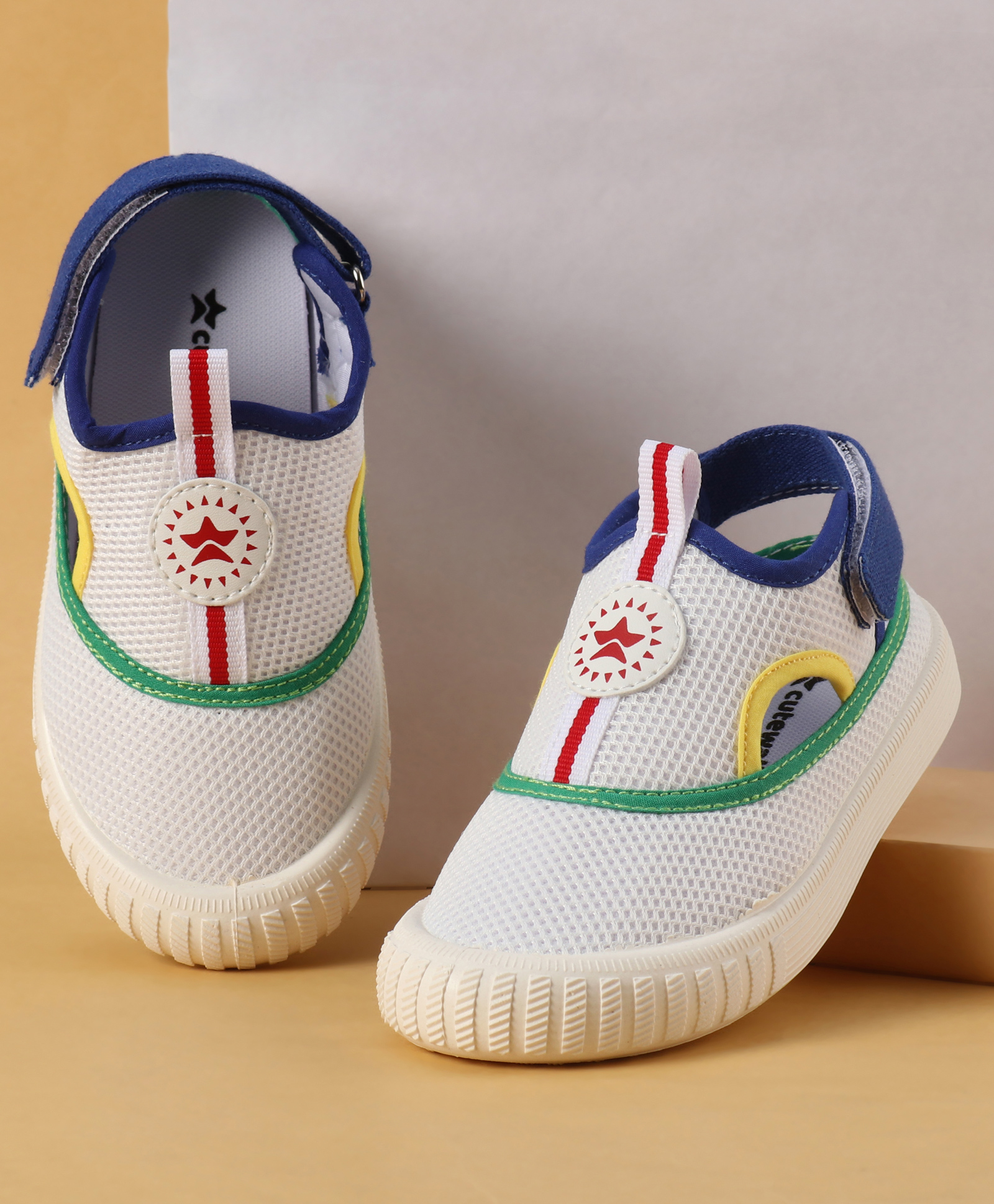 Cute Walk by Babyhug Velcro Closure Casual Shoes with Patch Detailing - White & Blue-picture-23