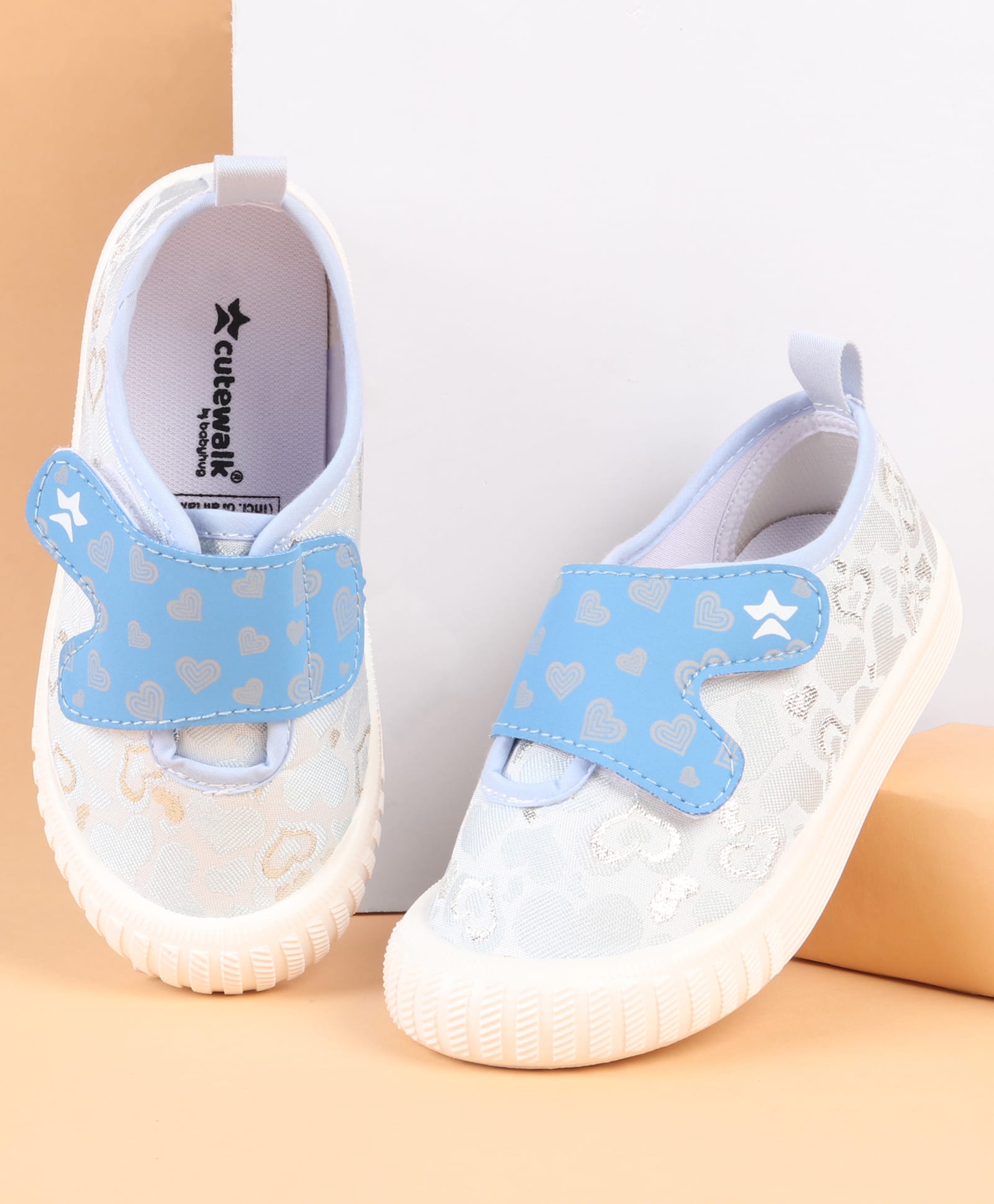 Cute Walk by Babyhug Velcro Closure Casual Shoes with Heart Print - Blue-image-40