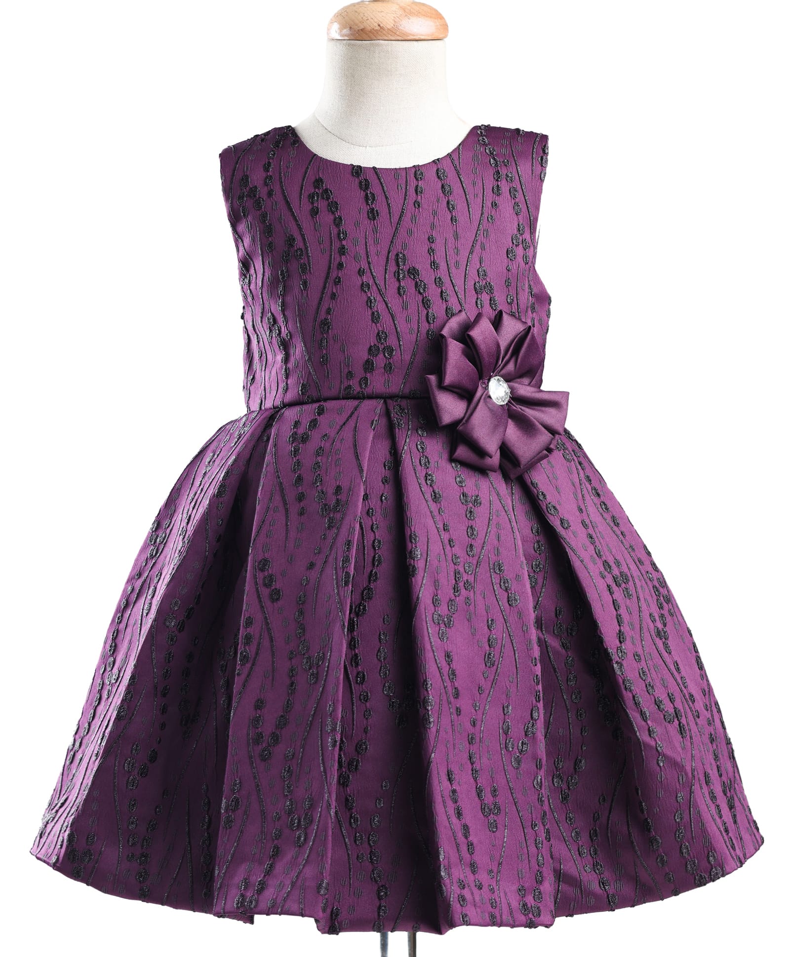 Bluebell Jacquard Knit Sleeveless Embroidered Frock with Floral Applique - Wine-image-40