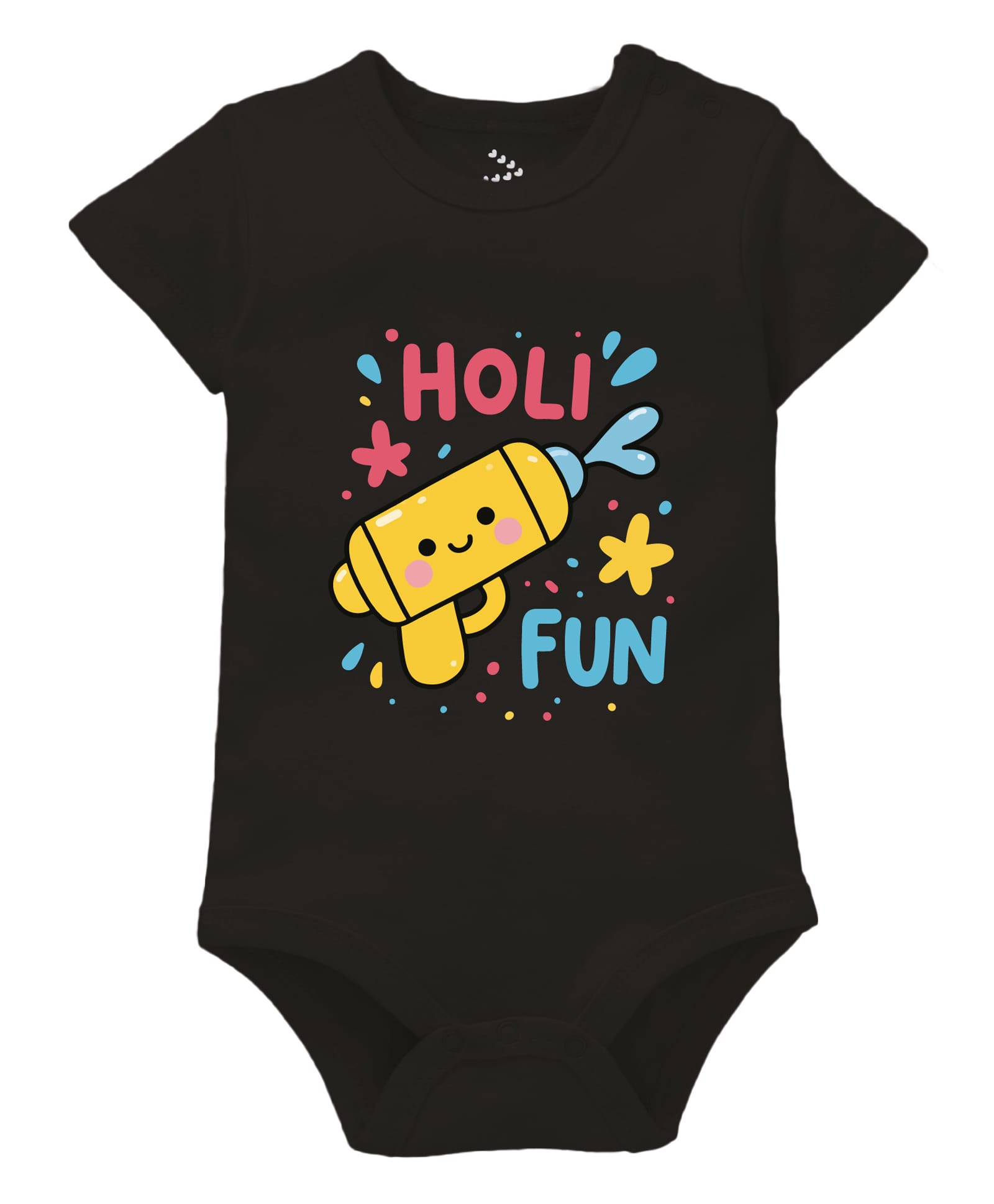 Zeezeezoo 100% Cotton Knit Holi Theme Half Sleeves Holi Fun Text Printed Onesie - Black-picture-20