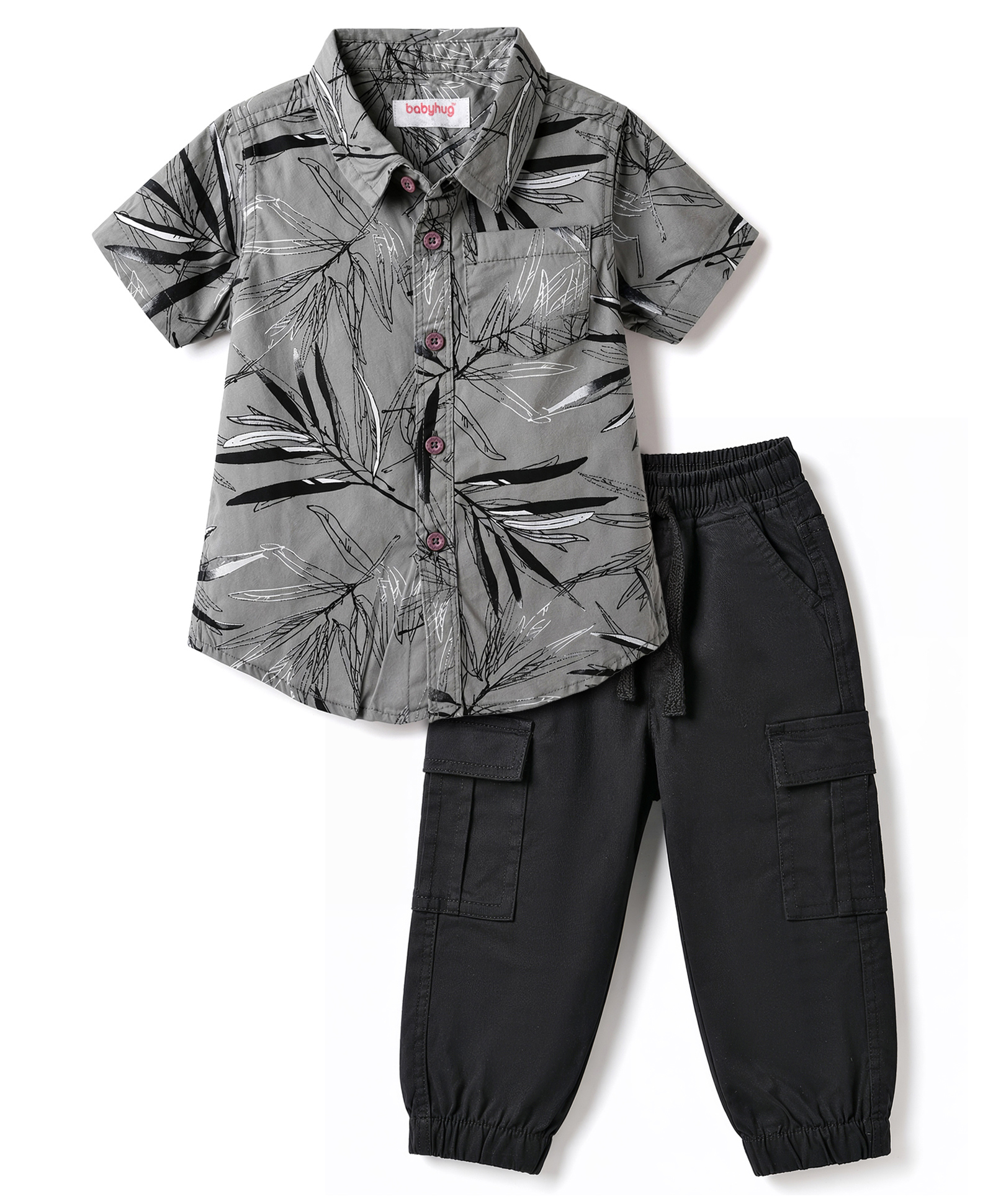 Babyhug Cotton Woven Half Sleeves Tropical Theme Printed Shirt & Pant Set - Multicolor-image-35