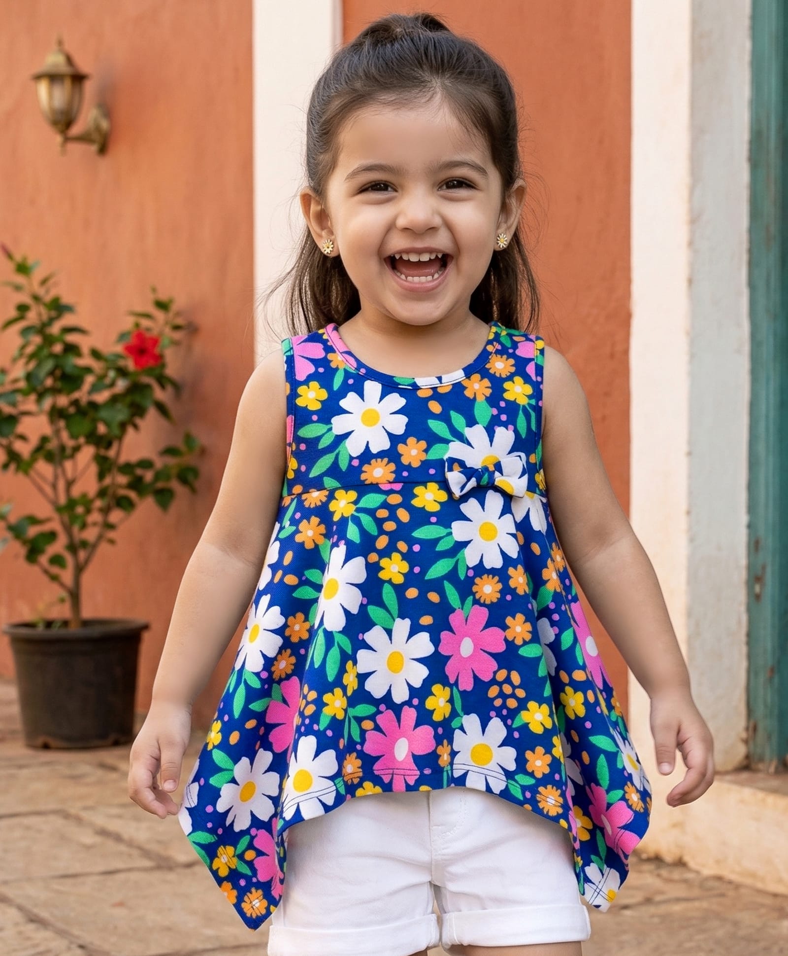 Babyhug Cotton Knit Sleeveless Floral Printed Top - Multicolour-picture-13