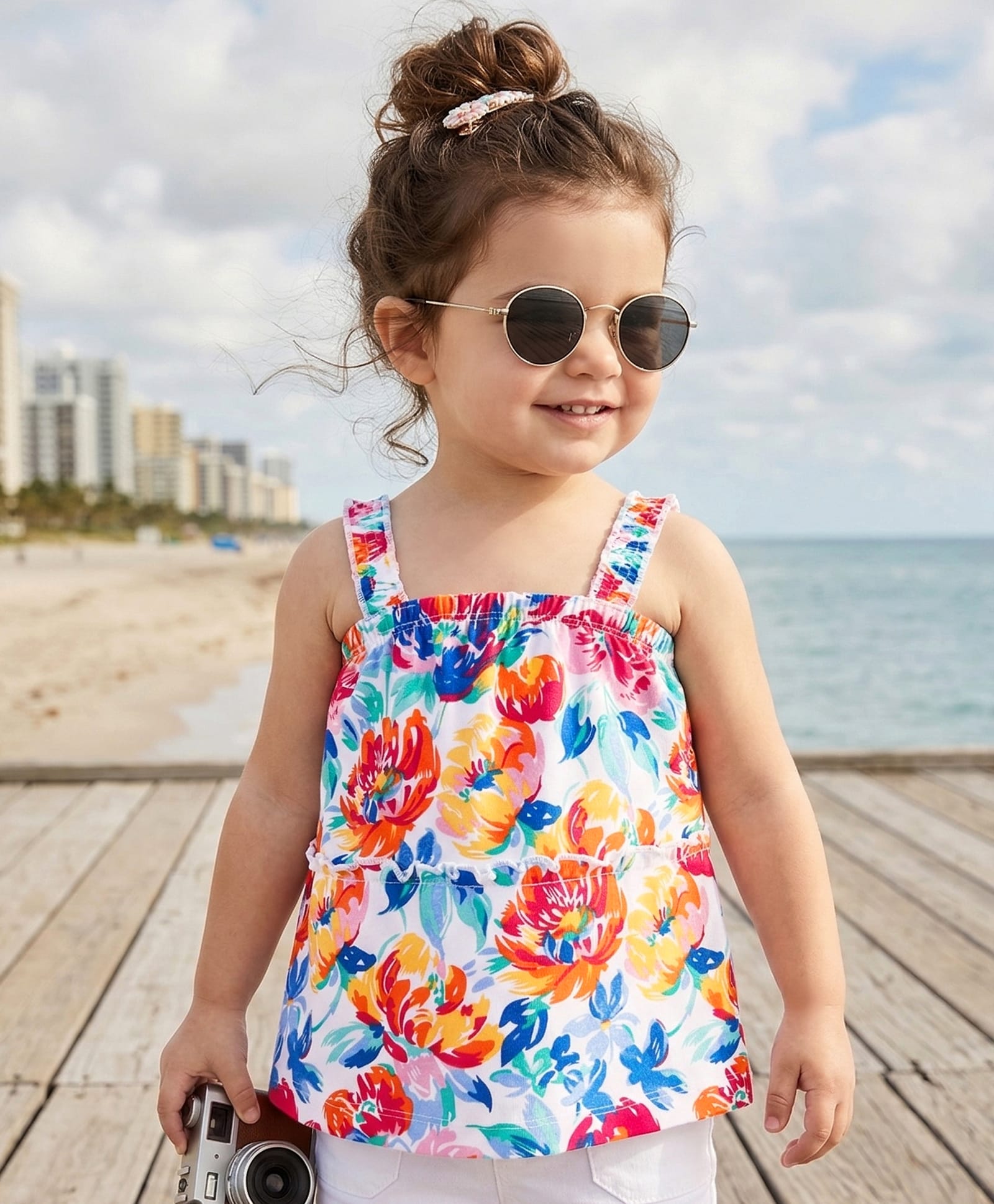 Babyhug Cotton Knit Sleeveless Top With Floral Print - Multicolor-image-47