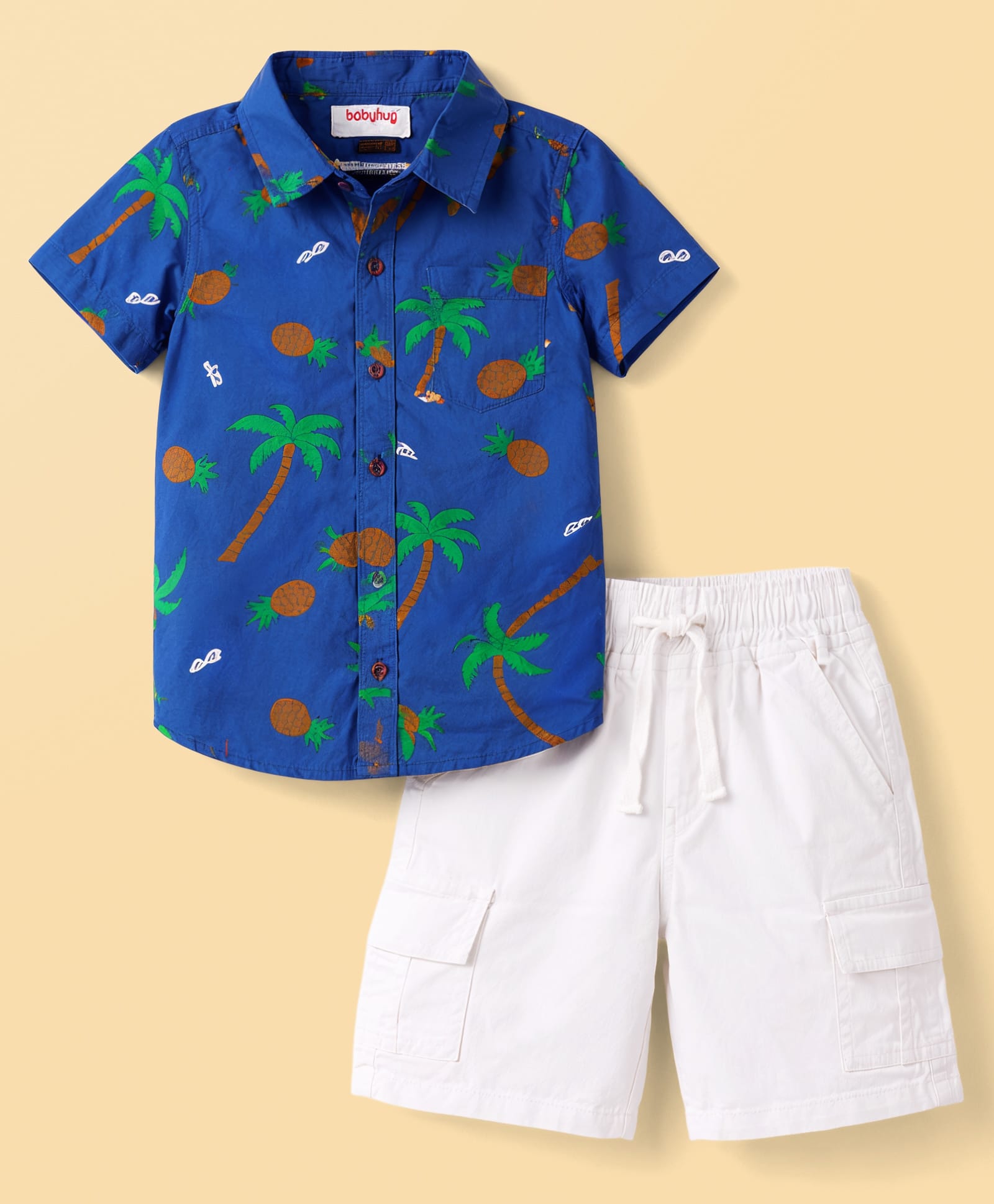 Babyhug Cotton Woven Half Sleeves Shirt & Denim Shorts With Tropical Theme - Blue-picture-15