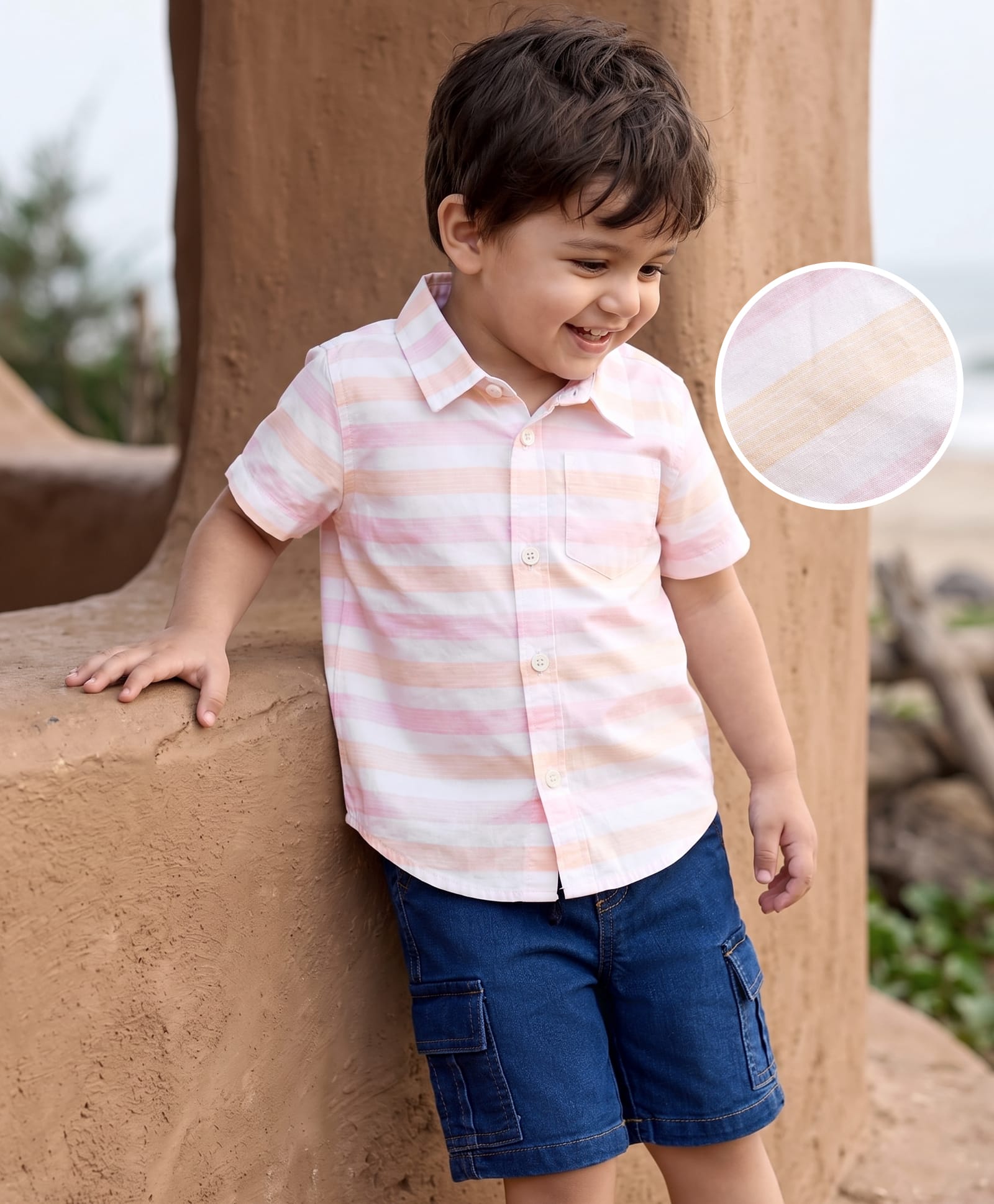 Babyhug Cotton Woven Half Sleeves Striped Shirt & Shorts Set - Multicolor-image-33