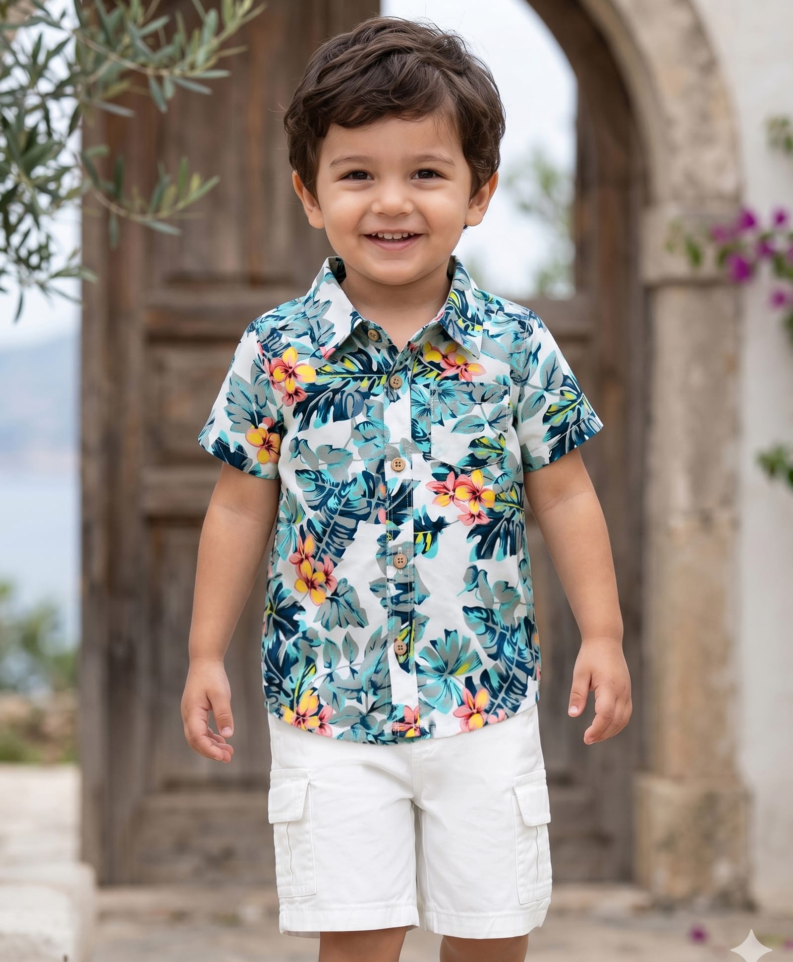Babyhug Cotton Woven Half Sleeves Floral Printed Shirt & Cargo Shorts Set - Multicolor-image-16