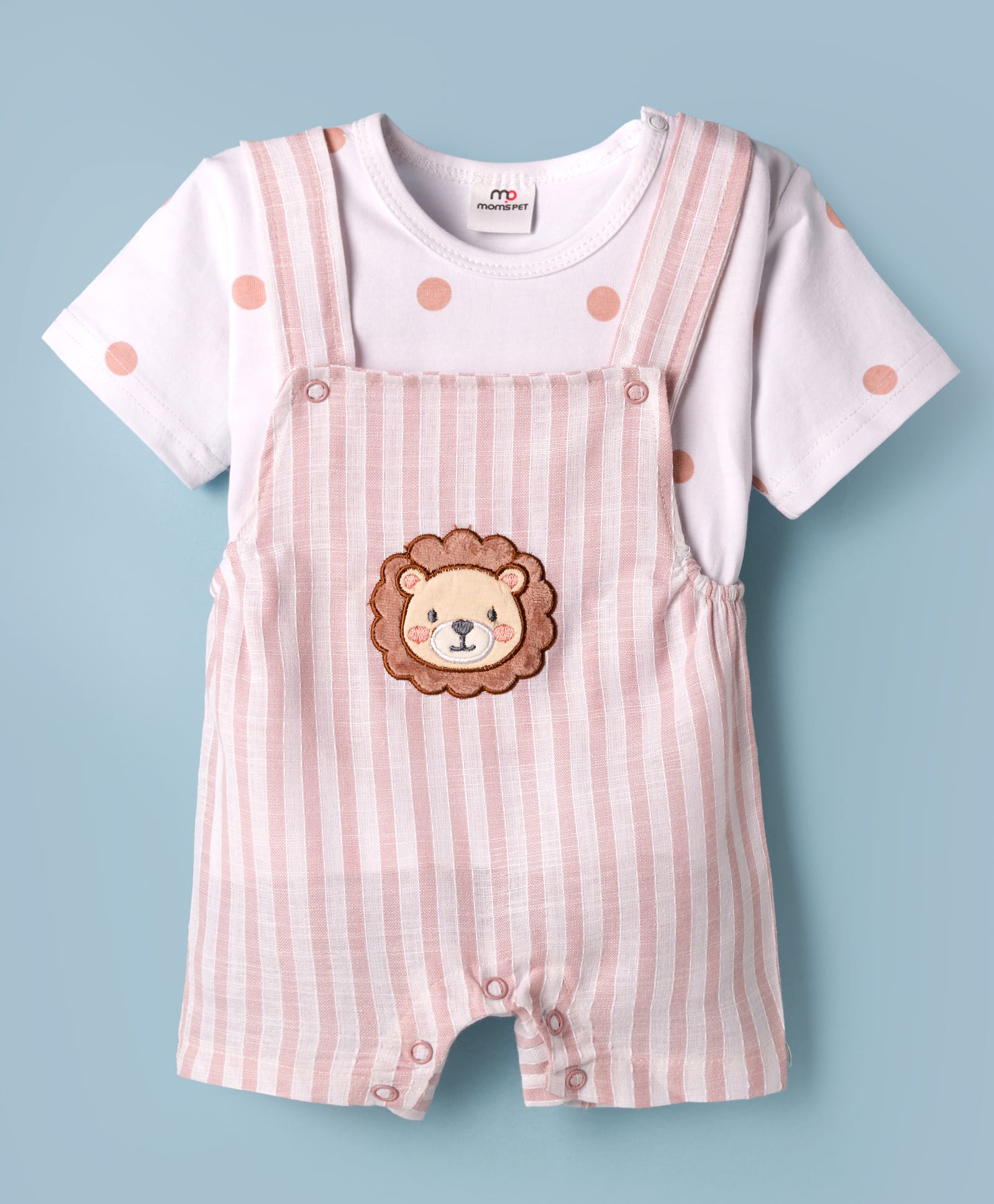 Mom's pet Cotton Knit Lion Embroidered Dungaree With Half Sleeves Tee - Orange-picture-38