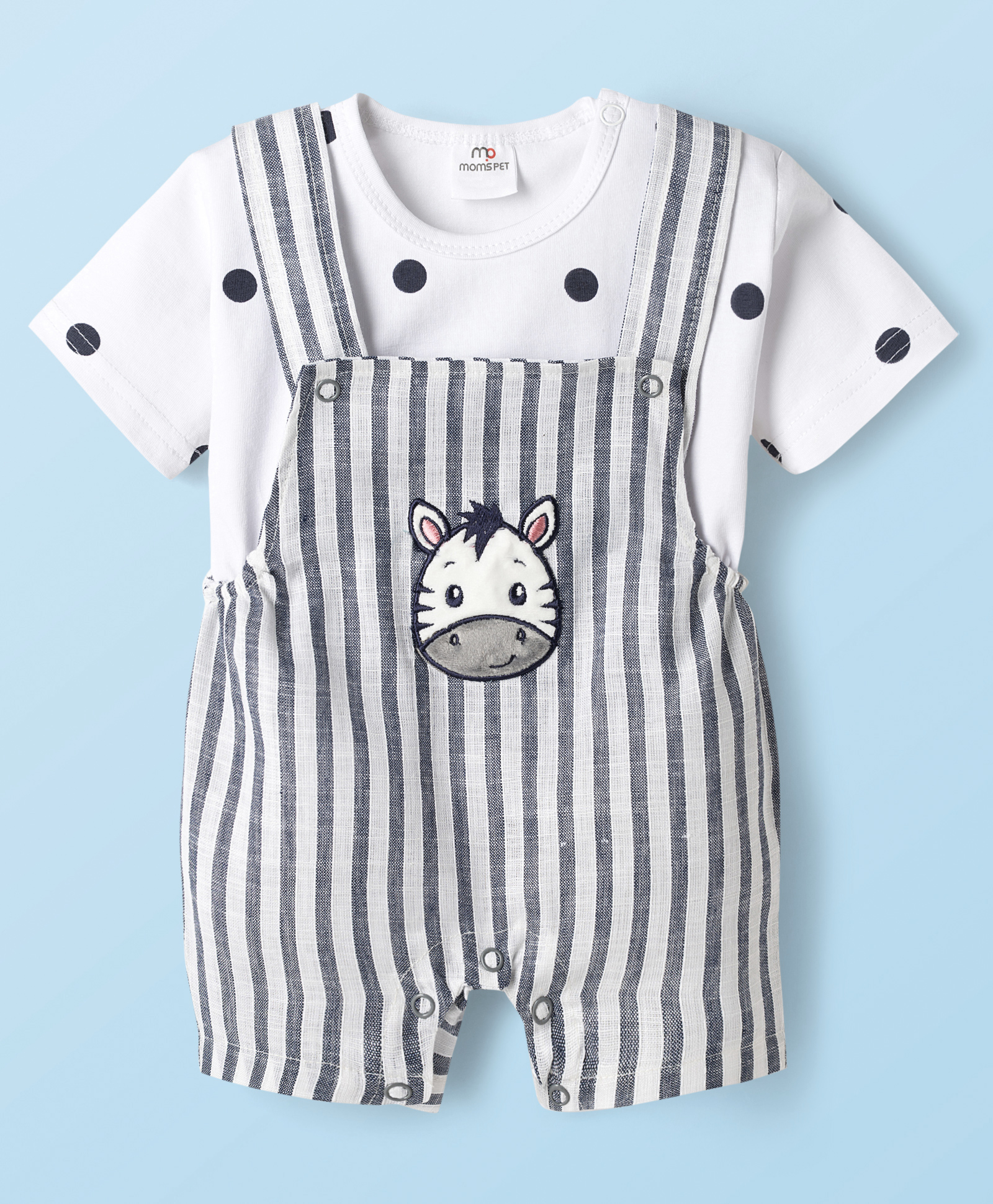 Mom's pet Cotton Knit Donkey Patch Embroidered Dungaree With Half Sleeves Tee - Black-picture-29