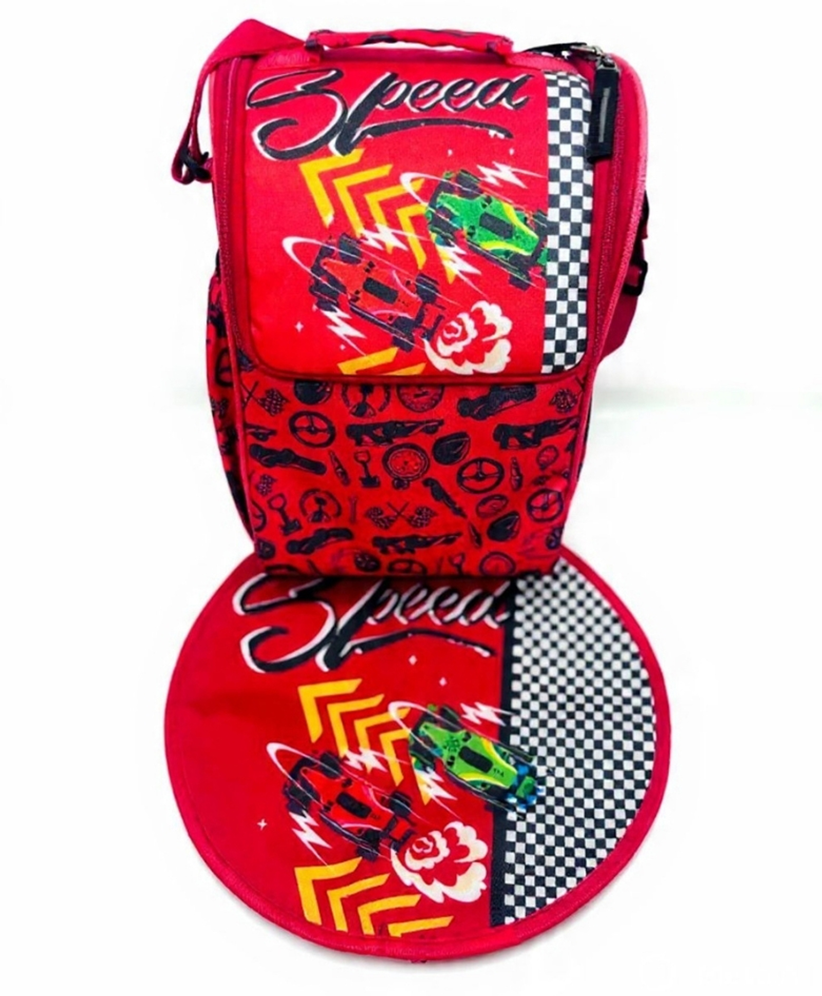 Echo Boomers Kids Lunch Bag with Round Table Mat| Racing Car Red Print | Reusable School Lunch Set for Boys-image-13