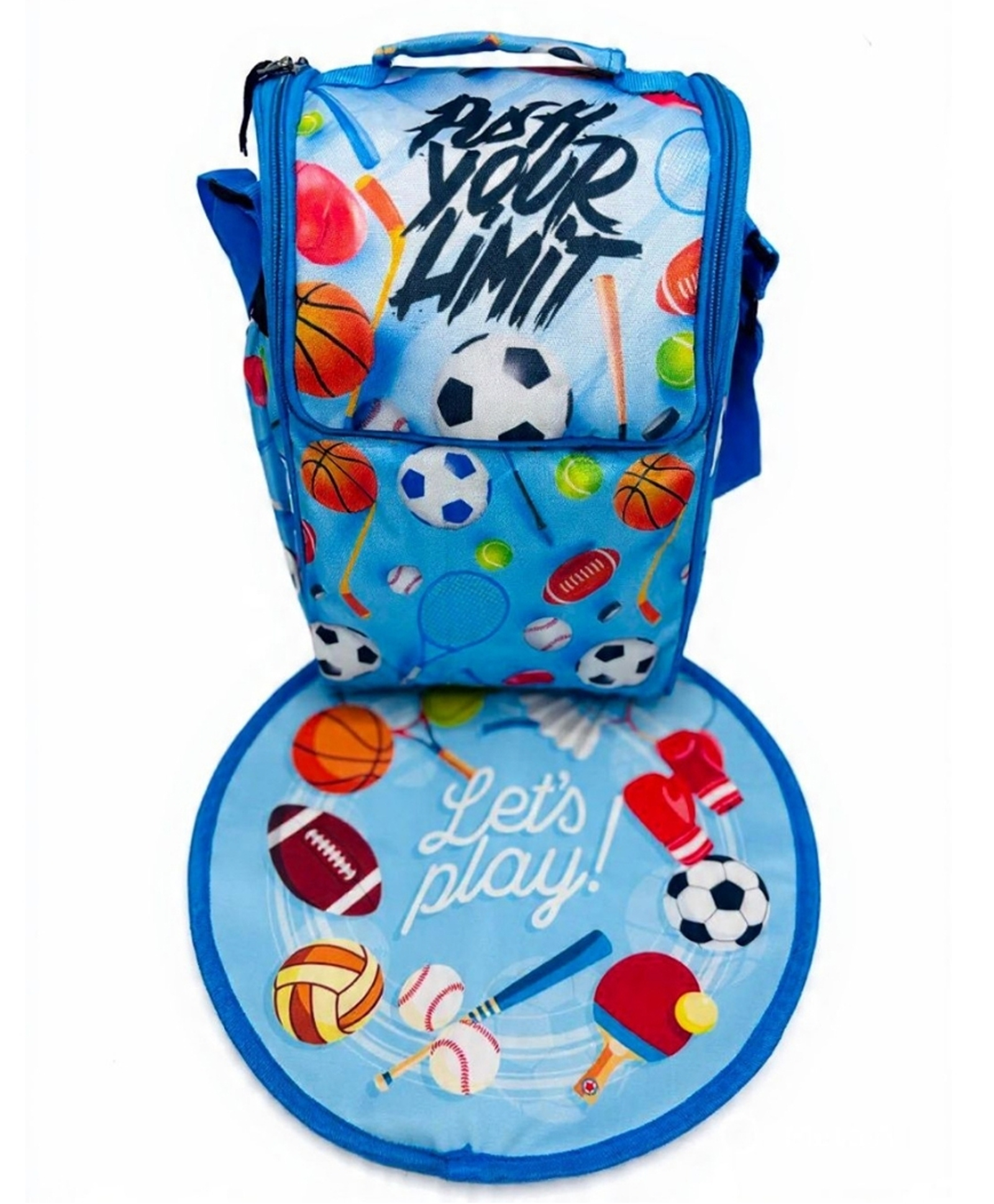 Echo Boomers Kids Lunch Bag with Round Table Mat | Sports Blue Print | Lightweight Reusable Lunch Set for Kids-image-31