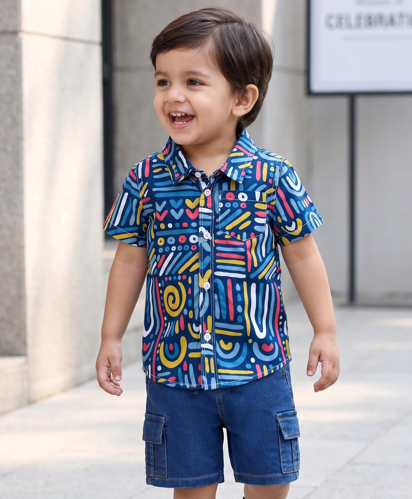 Babyhug Cotton Woven Half Sleeves Printed Shirt & Denim Shorts - Multicolor-picture-20