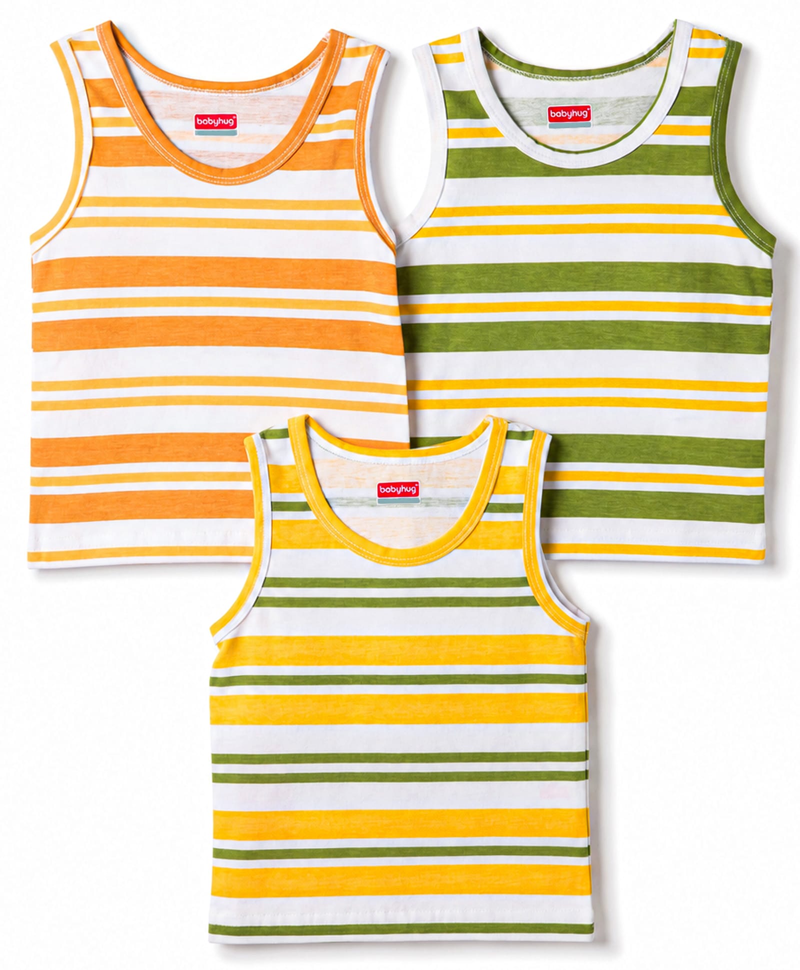 Babyhug 100% Cotton Knit Sleeveless Striped Sando Vests Pack Of 3 - Multicolor-picture-19