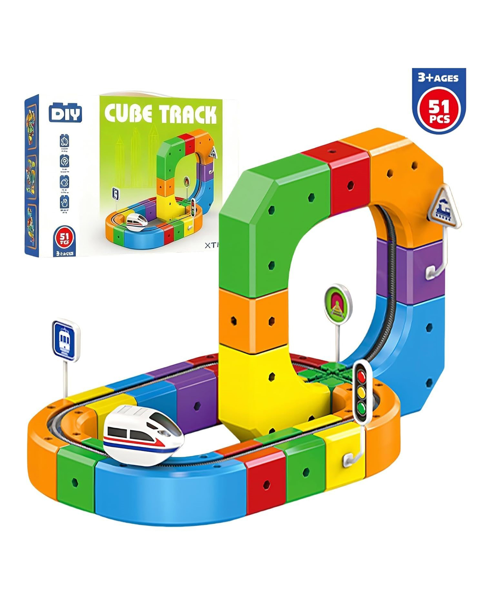 ADKD Magic Rail Cube Track DIY Train Set 51 PCS | Educational Building Track Toy for Kids | Creative STEM Learning Train Toy 3+ Years-picture-28