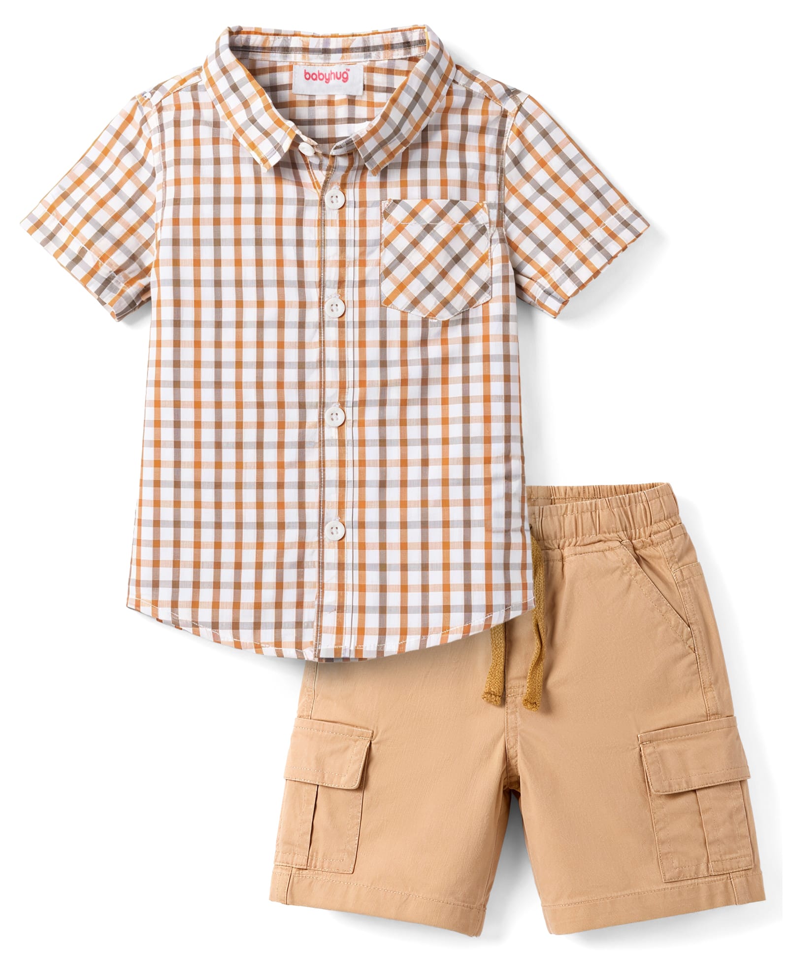 Babyhug Cotton Woven Half Sleeves Checks Shirt & Shorts Set - Multicolor-image-19