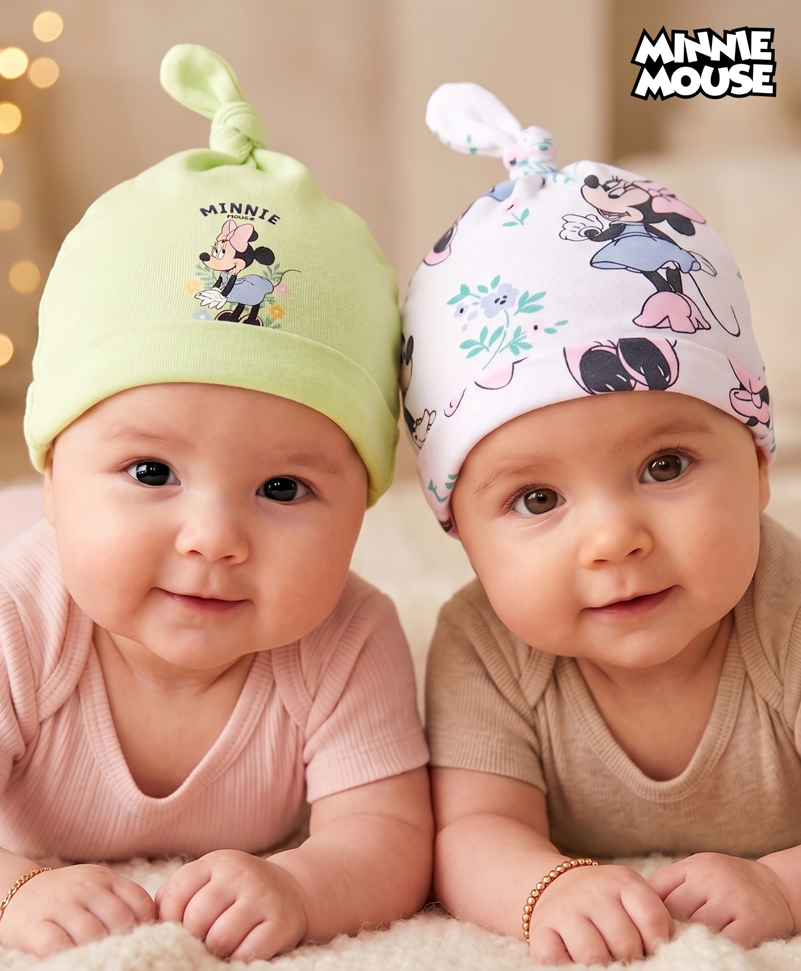 Babyhug Disney Interlock Knit Pony Caps With Minnie Mouse Print Pack of 2 Multicolor - Diameter 18 cm-picture-37