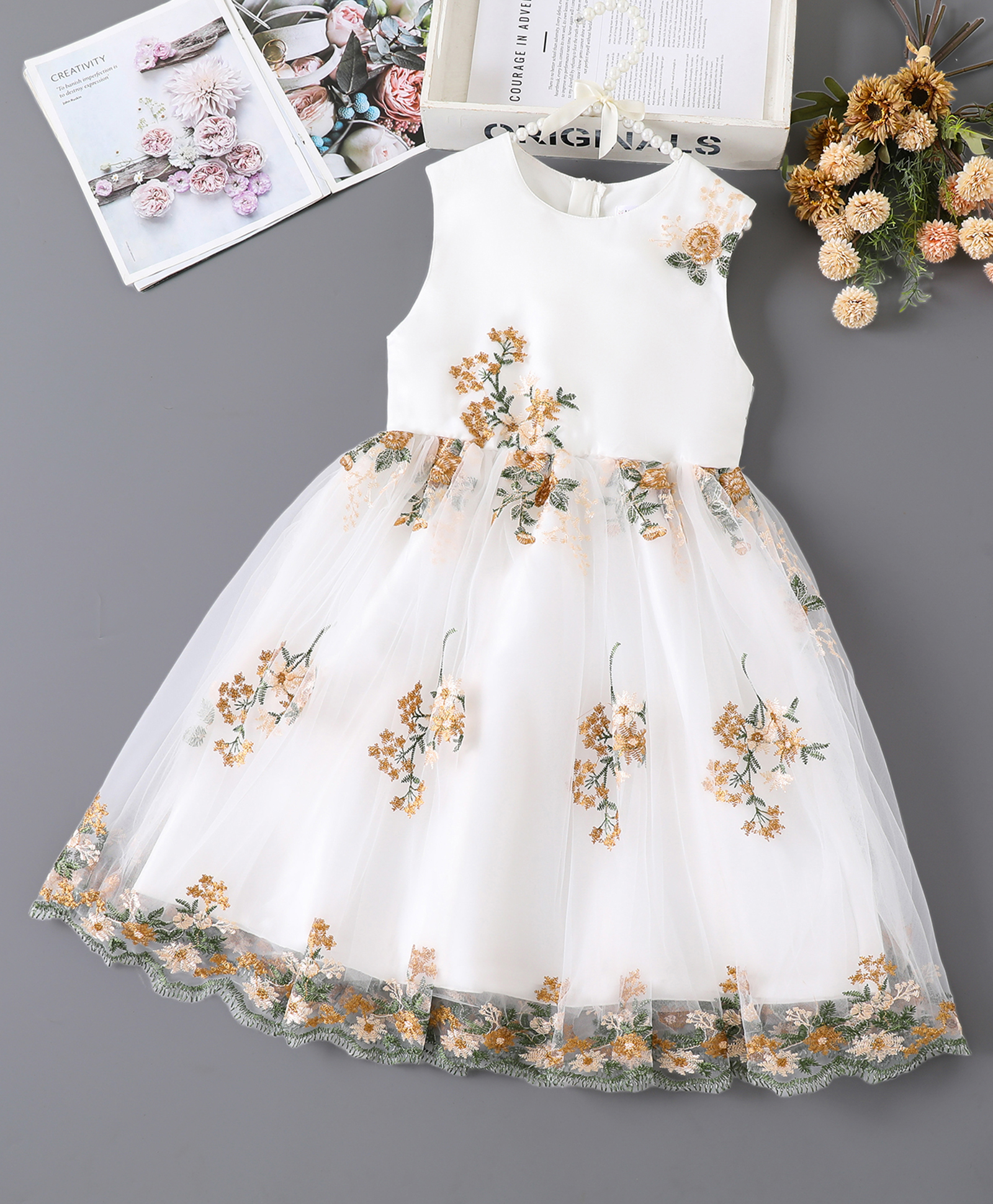 Mark & Mia Sleeveless Party Dress With Floral Embroidery - White-image-41