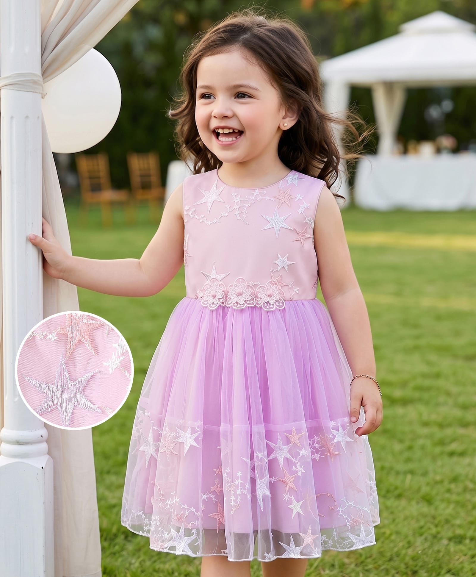 Mark & Mia Sleeveless Party Dress With Star Embroidery - Pink-image-35