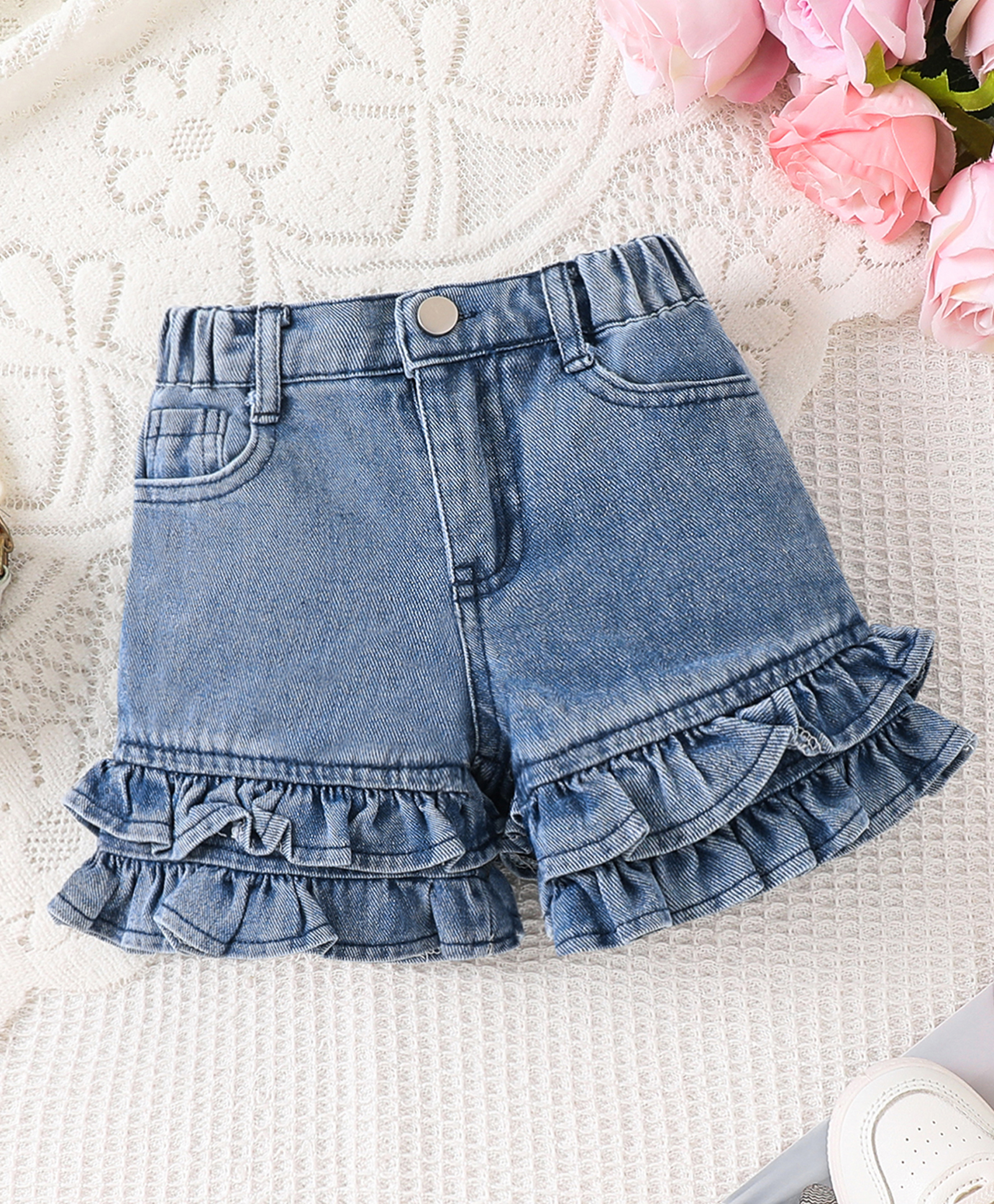 Mark & Mia Cotton Solid Shorts With Frill - Blue-image-18