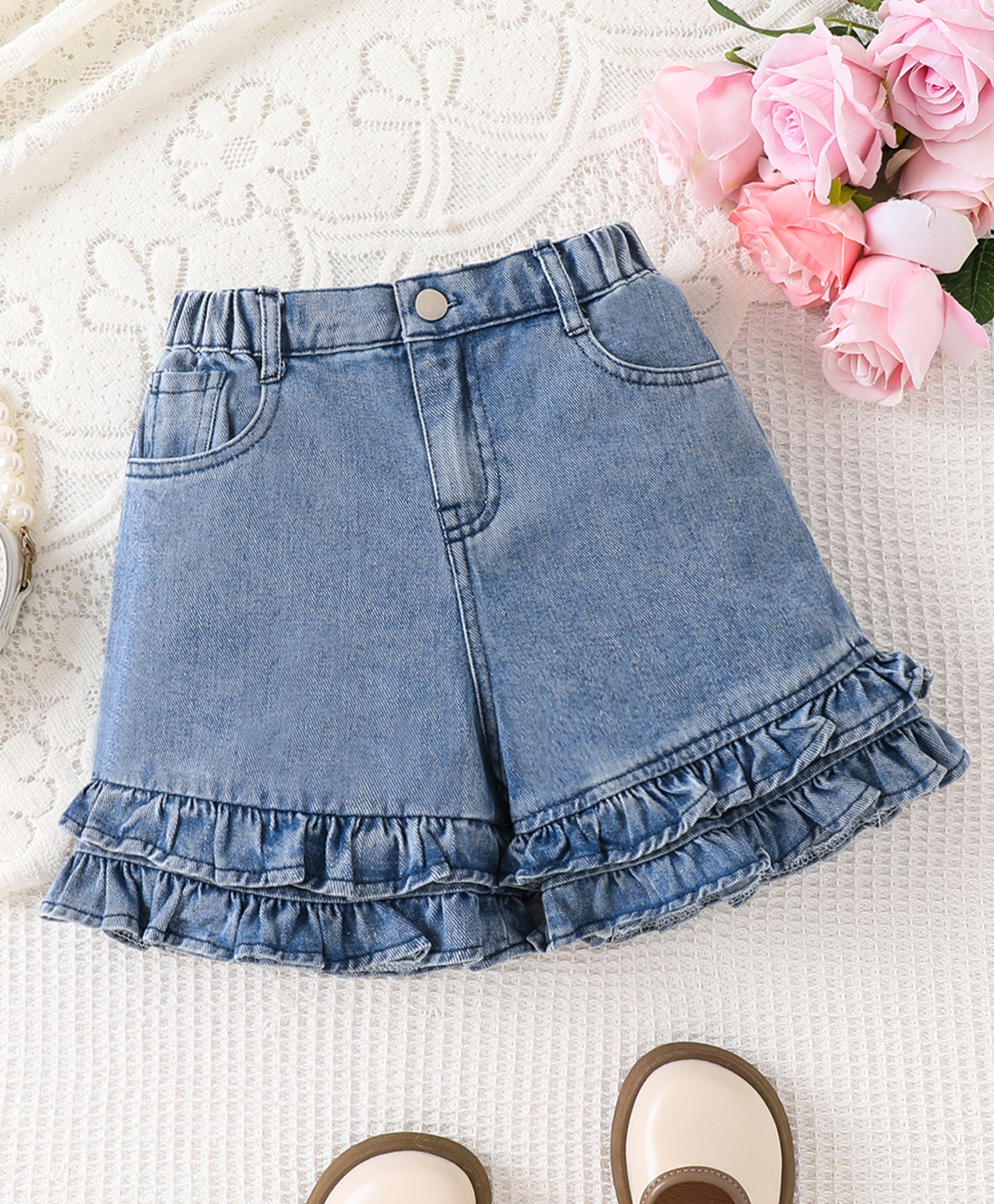 Mark & Mia Cotton Solid Shorts With Frill - Blue-picture-25