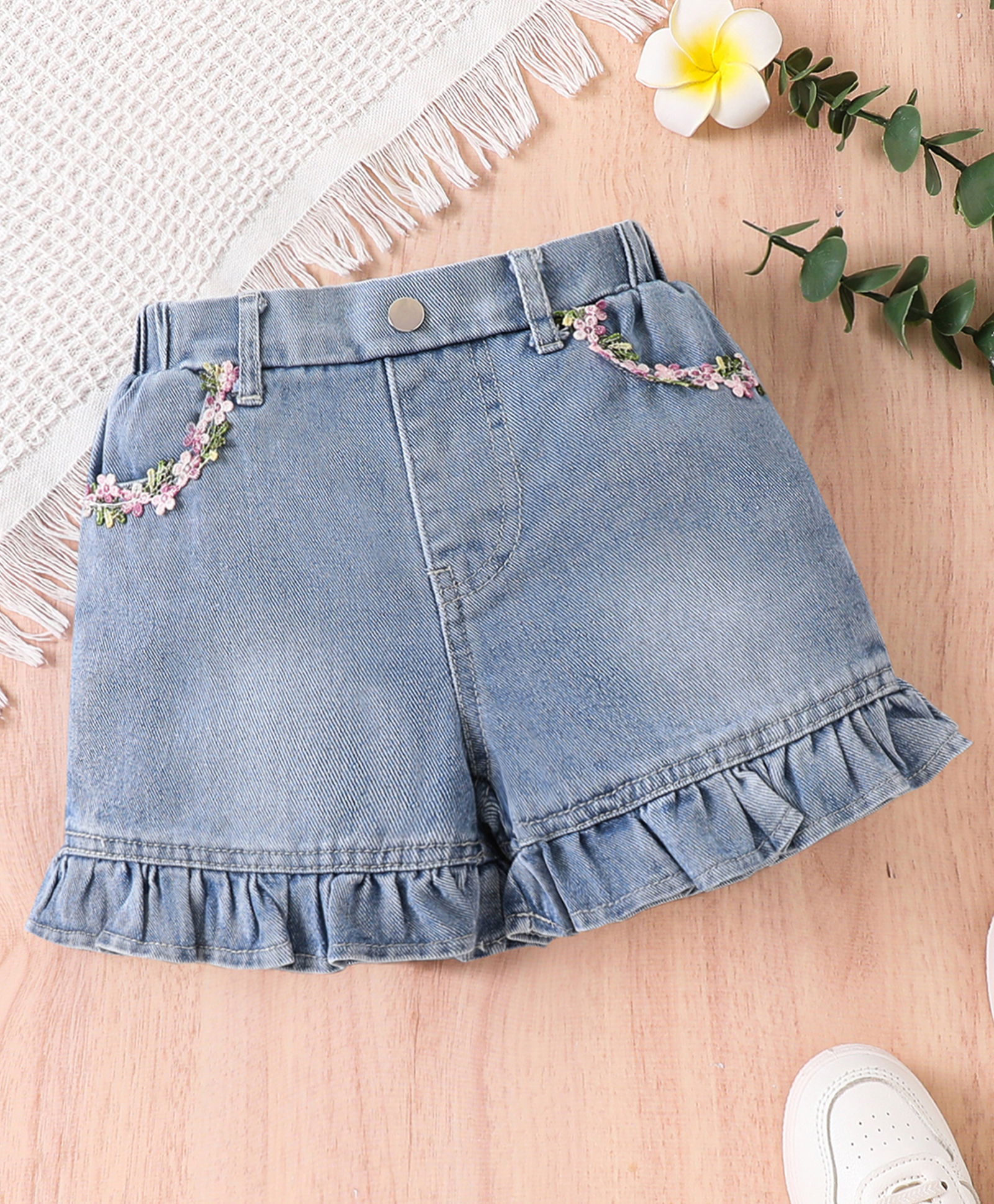 Mark & Mia Cotton Shorts With Floral Corsage - Blue-picture-15