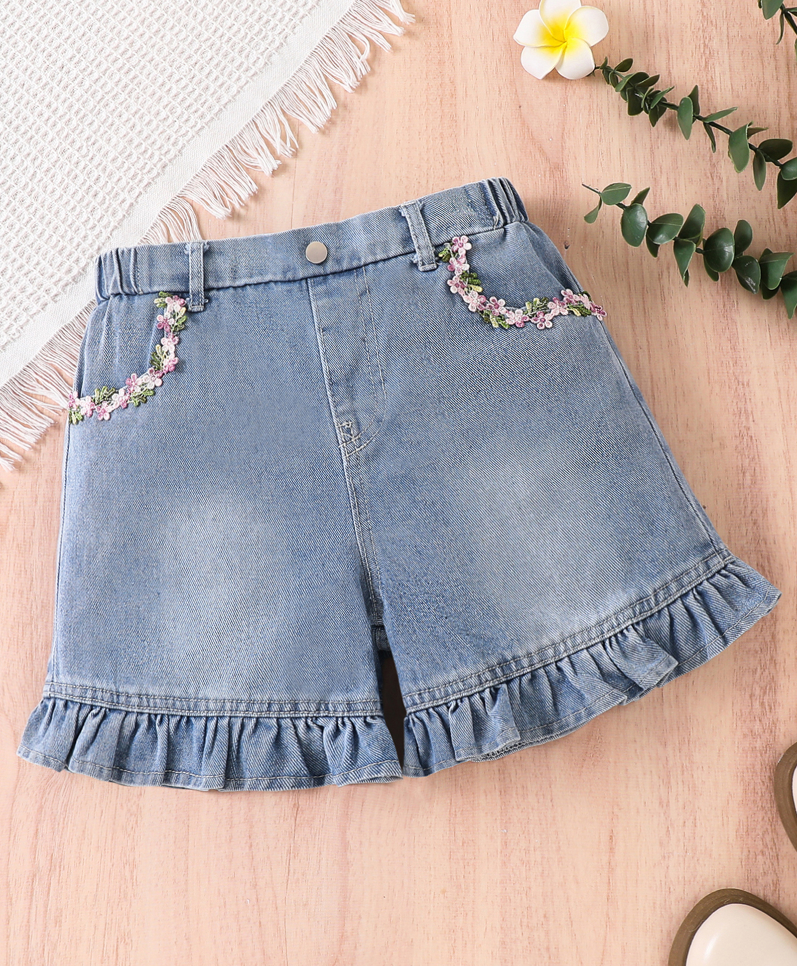 Mark & Mia Cotton Shorts With Floral Corsage - Blue-picture-39