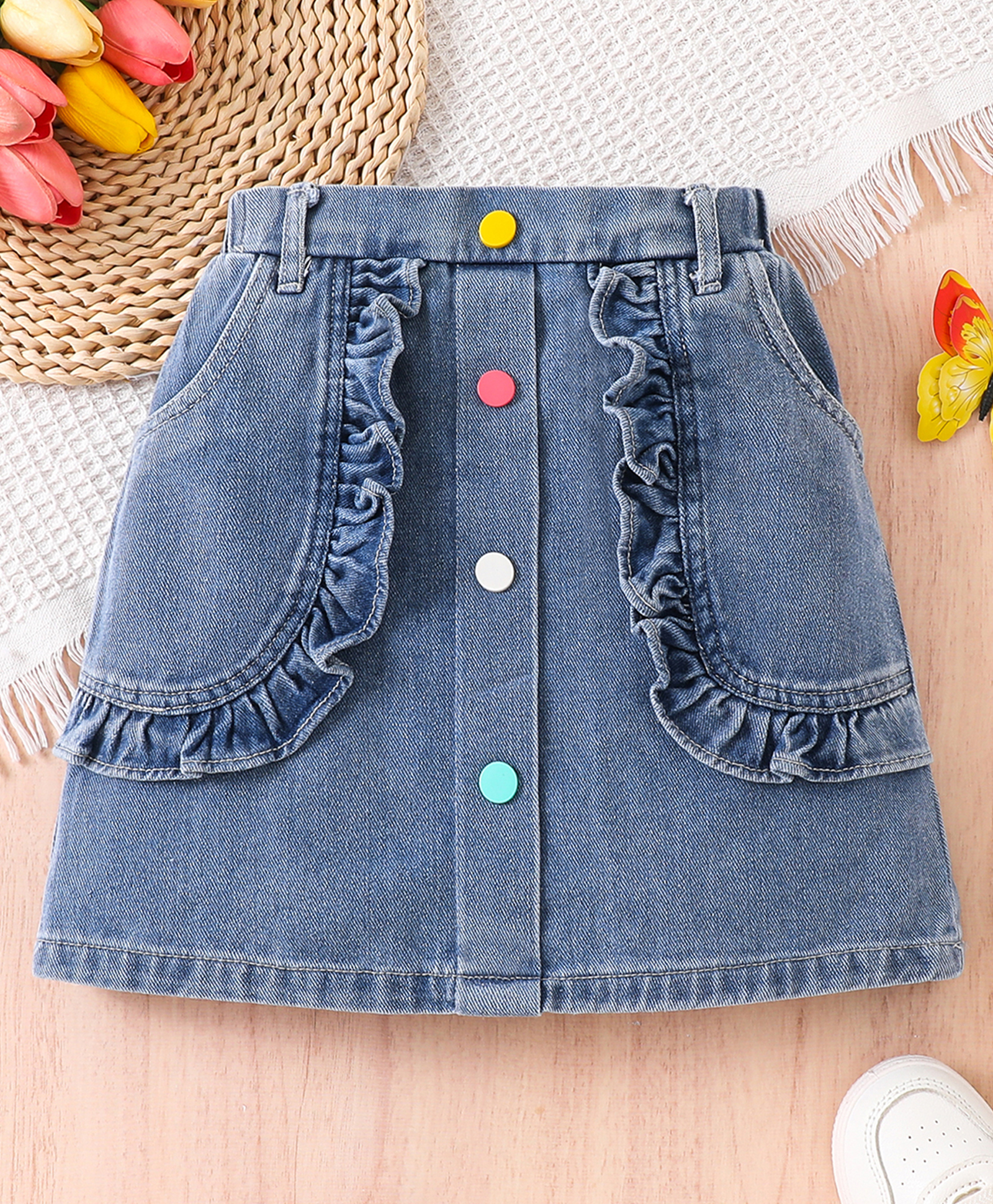 Mark & Mia Cotton Skirt With Frill Pockets & Button Detailing - Blue-picture-17