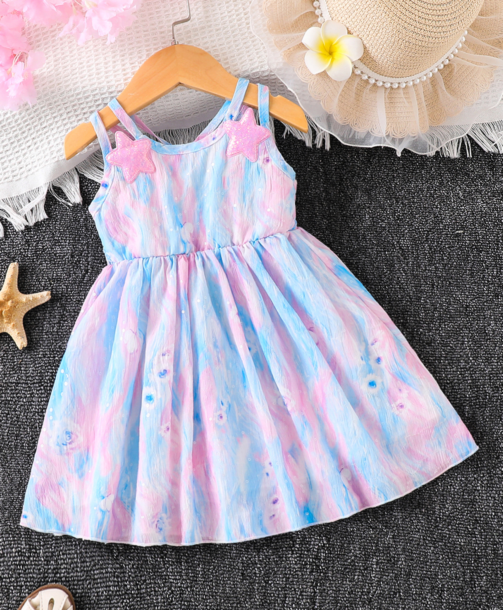 Mark & Mia Viscose Sleeveless One Piece Printed One Piece Dress/Frock With Star Applique - Purple-image-35