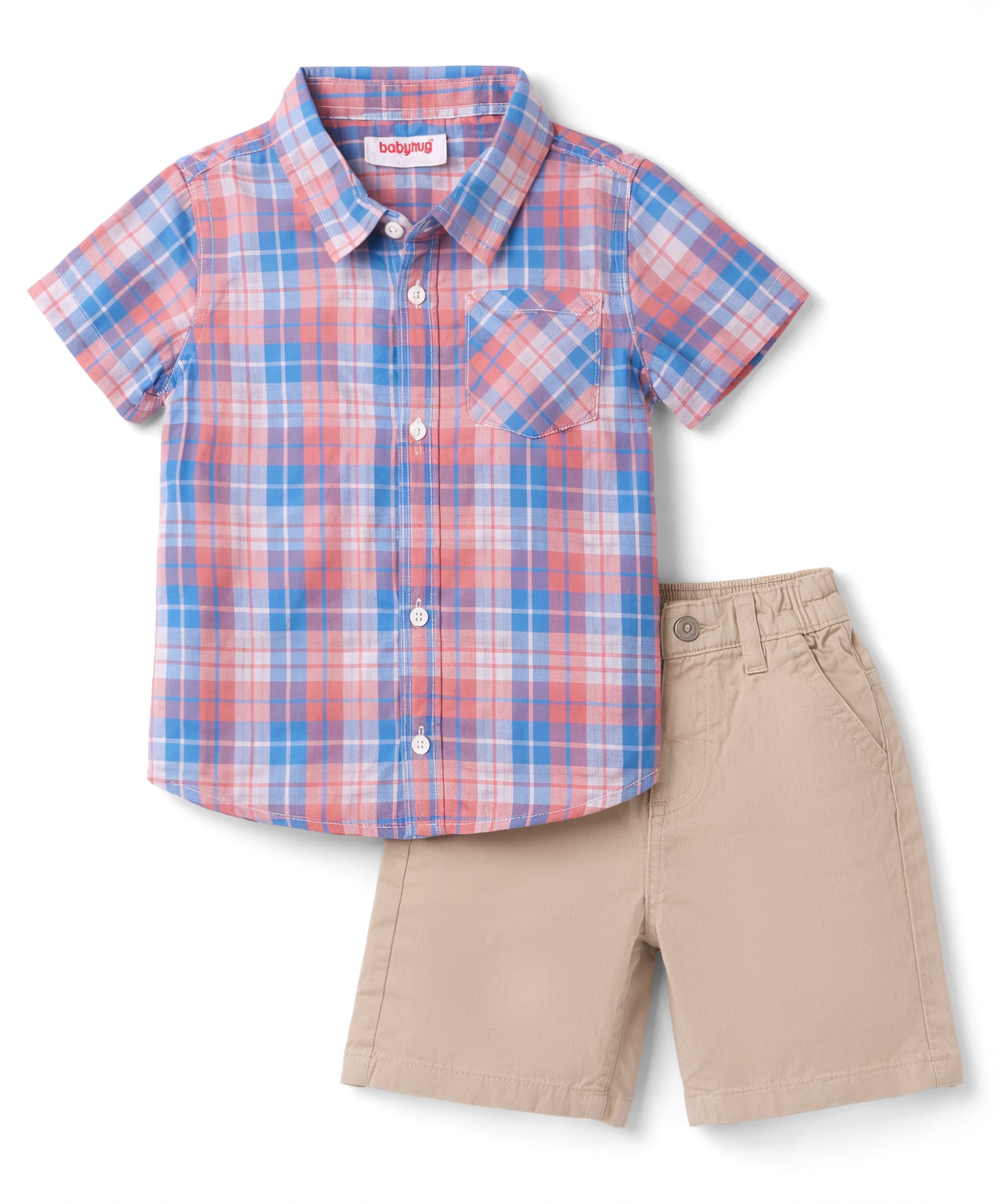 Babyhug Cotton Woven Half Sleeves Checks Shirt & Shorts Set - Multicolor-image-24