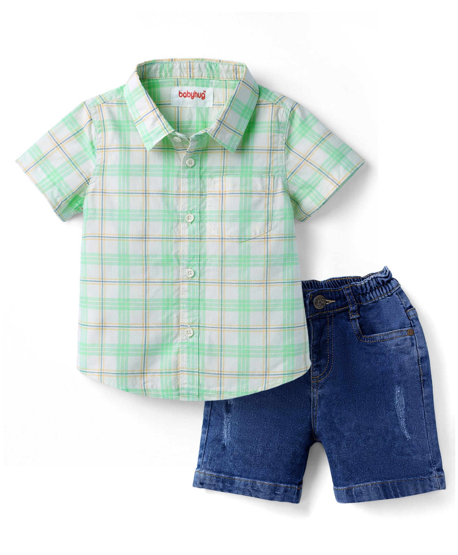 Babyhug Cotton Woven Half Sleeves Checks Shirt & Denim Shorts Set - Multicolor-picture-28