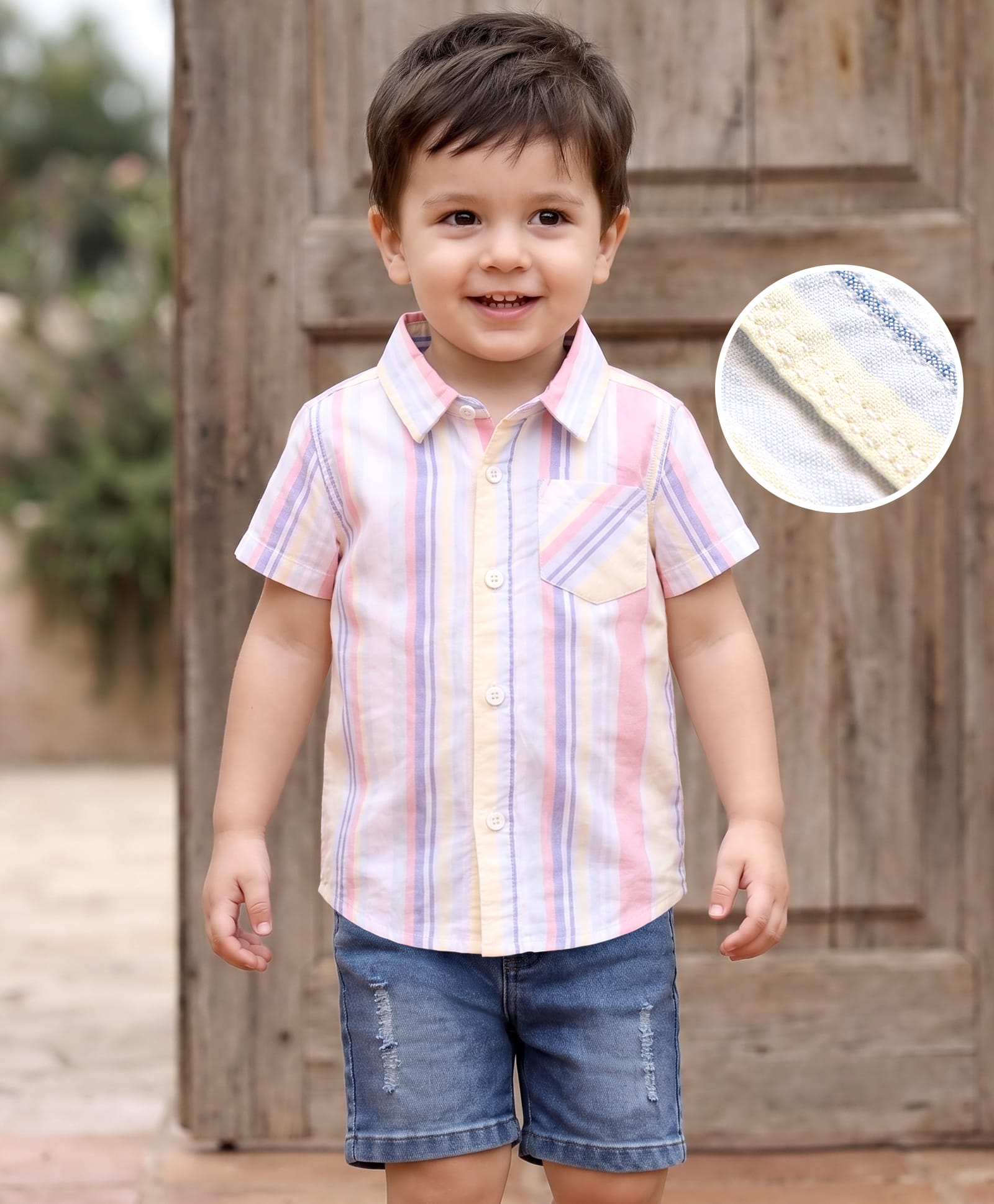 Babyhug Cotton Woven Half Sleeves Striped Shirt & Denim Shorts Set - Multicolor-image-45