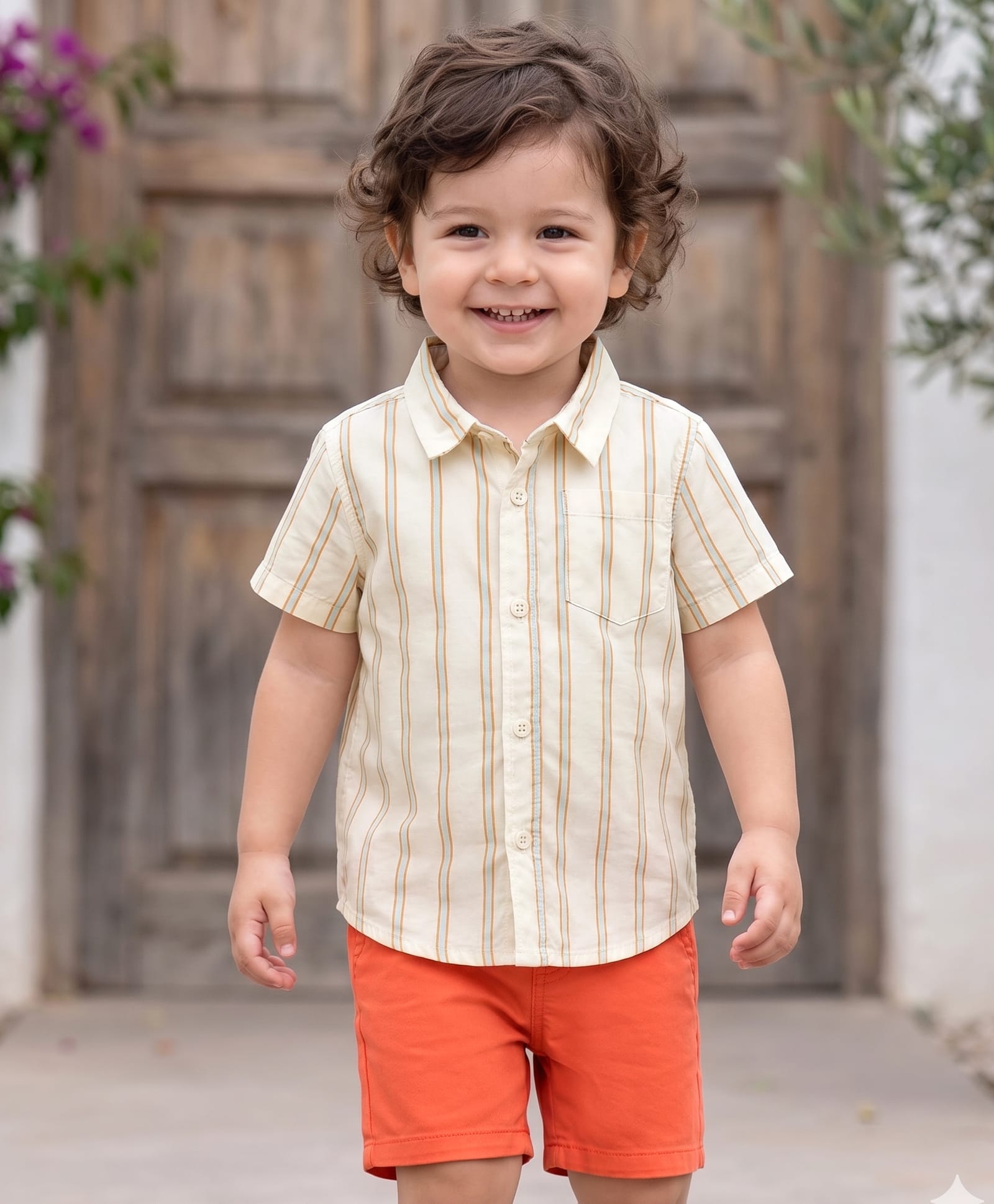 Babyhug Cotton Woven Half Sleeves Striped Shirt & Shorts Set - Rust Orange-picture-28