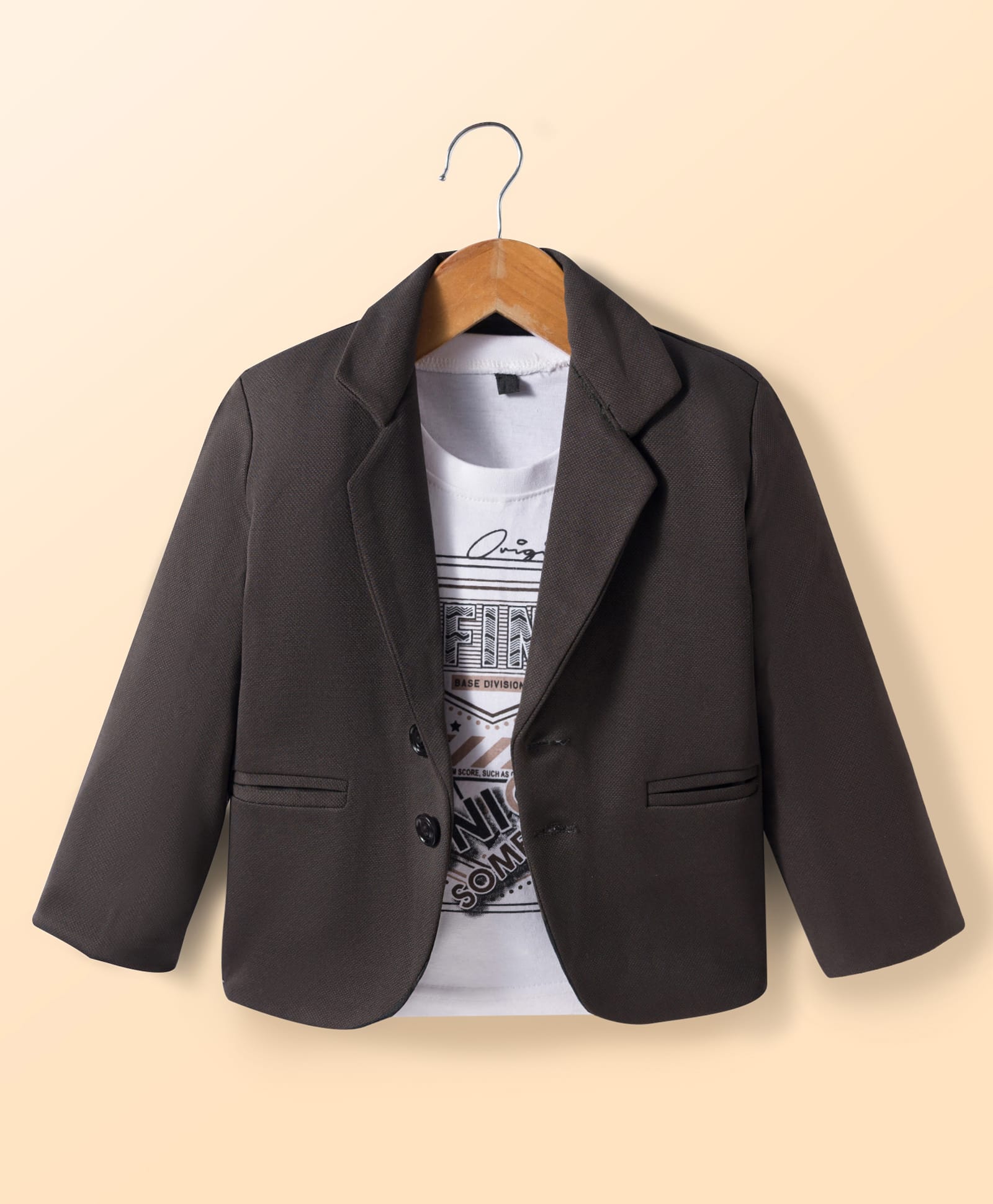 Rikidoos Cotton Knit Full Sleeves Blazer with Text Printed T-Shirt - Dark Grey & White-picture-22