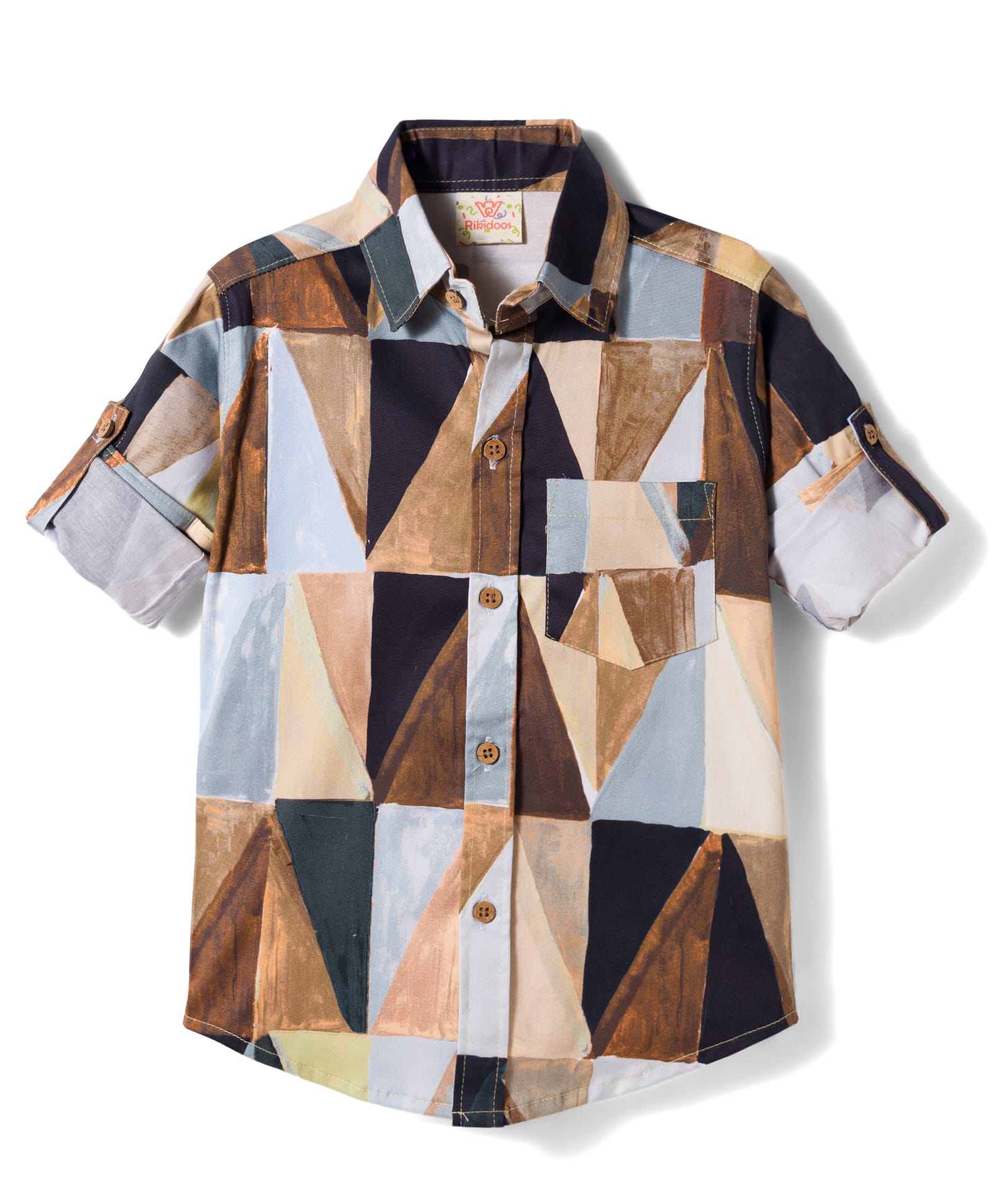 Rikidoos Cotton Woven Full Sleeves Abstract Printed Shirt - Brown-image-49