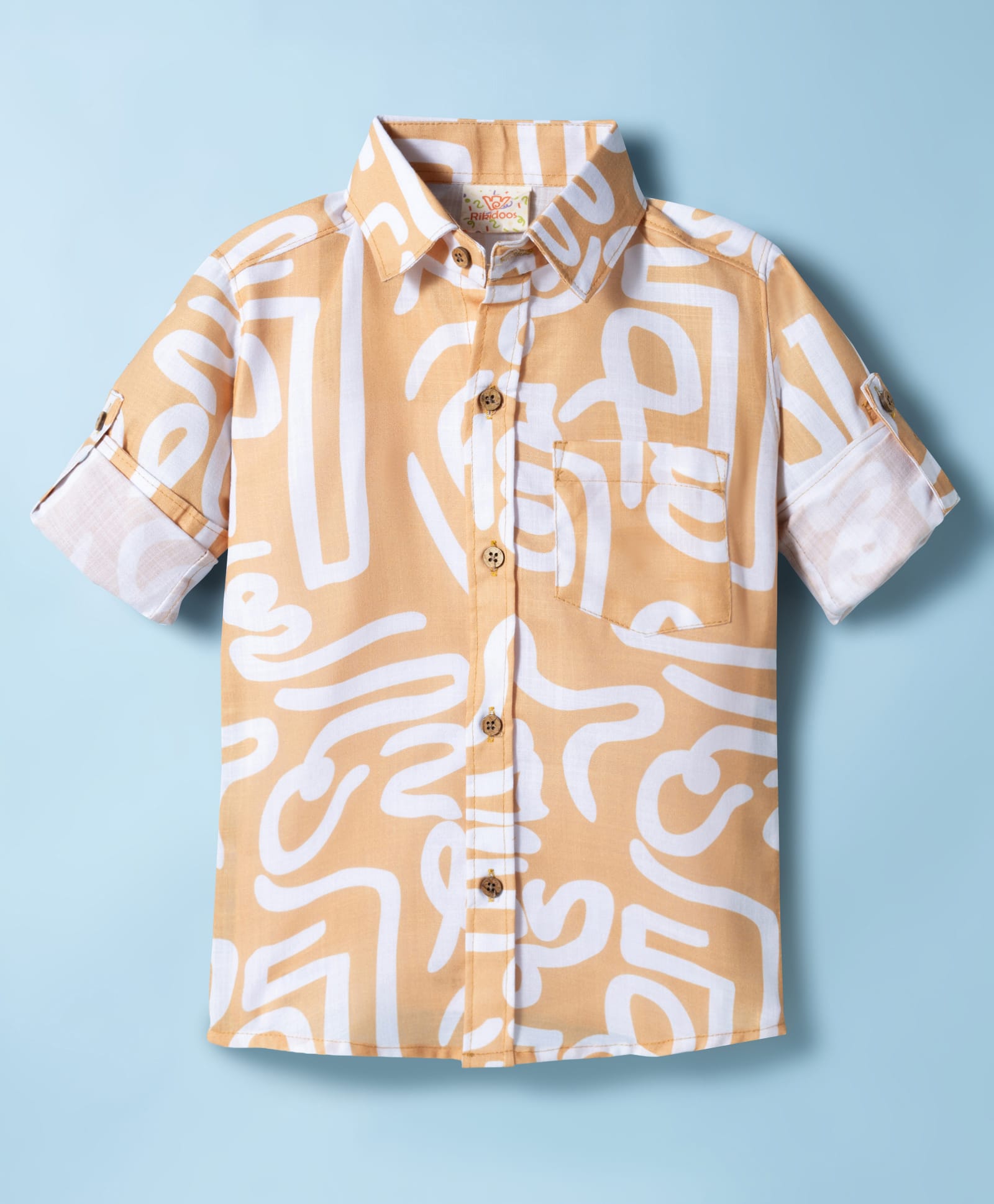 Rikidoos Cotton Woven Full Sleeves Abstract Printed Shirt - Cream-picture-36