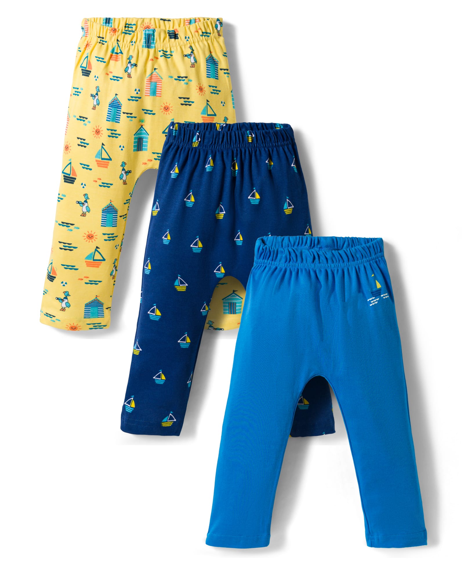 Babyhug Interlock Knit Full Length Diaper Pants with Nautical Theme Print Pack of 3 - Multicolor-picture-13