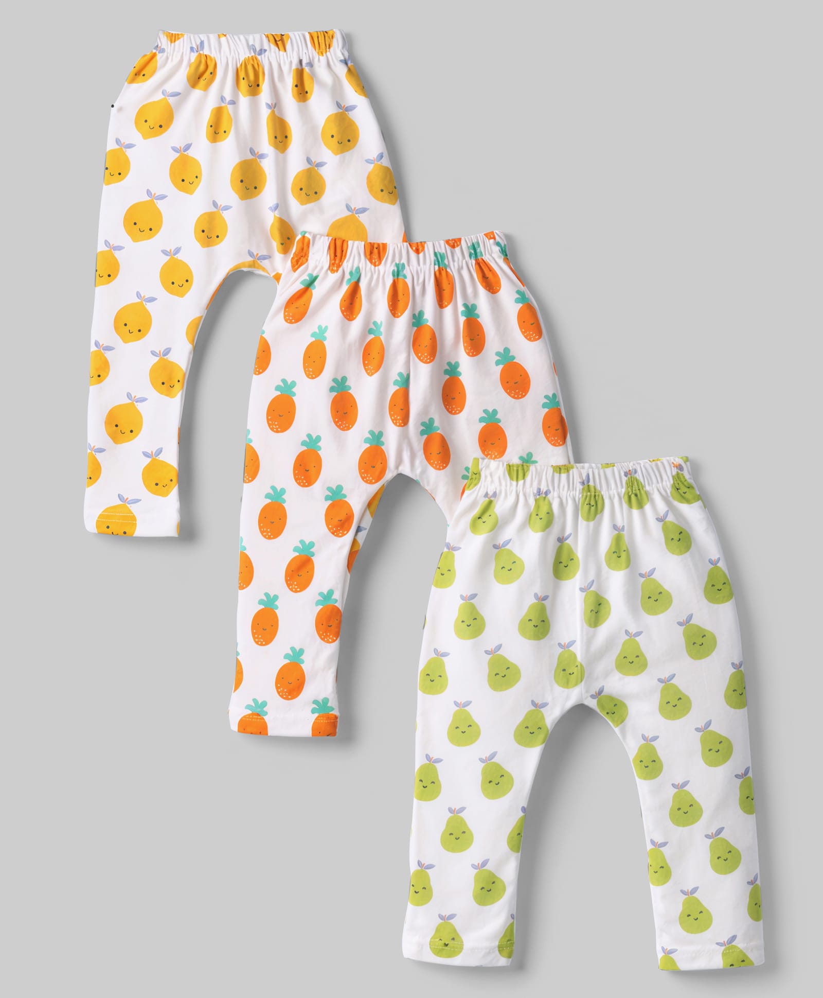 Babyhug Cotton Knit Full Length Diaper Leggings With Fruits Print Pack of 3 - Multicolor-image-14